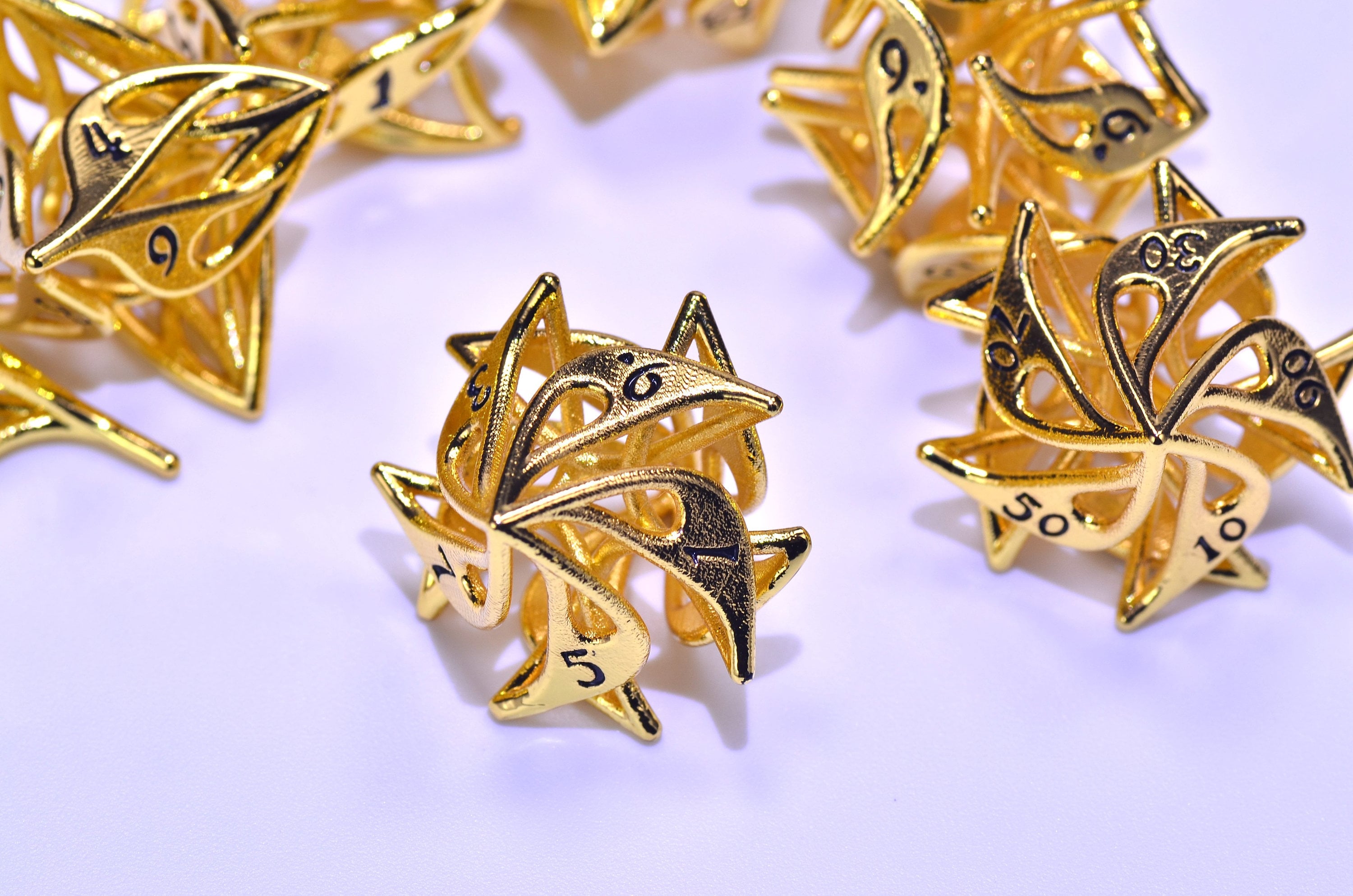 Gold Swirl Metal Dice Set - Unique Hollow Vortex for DND Collection