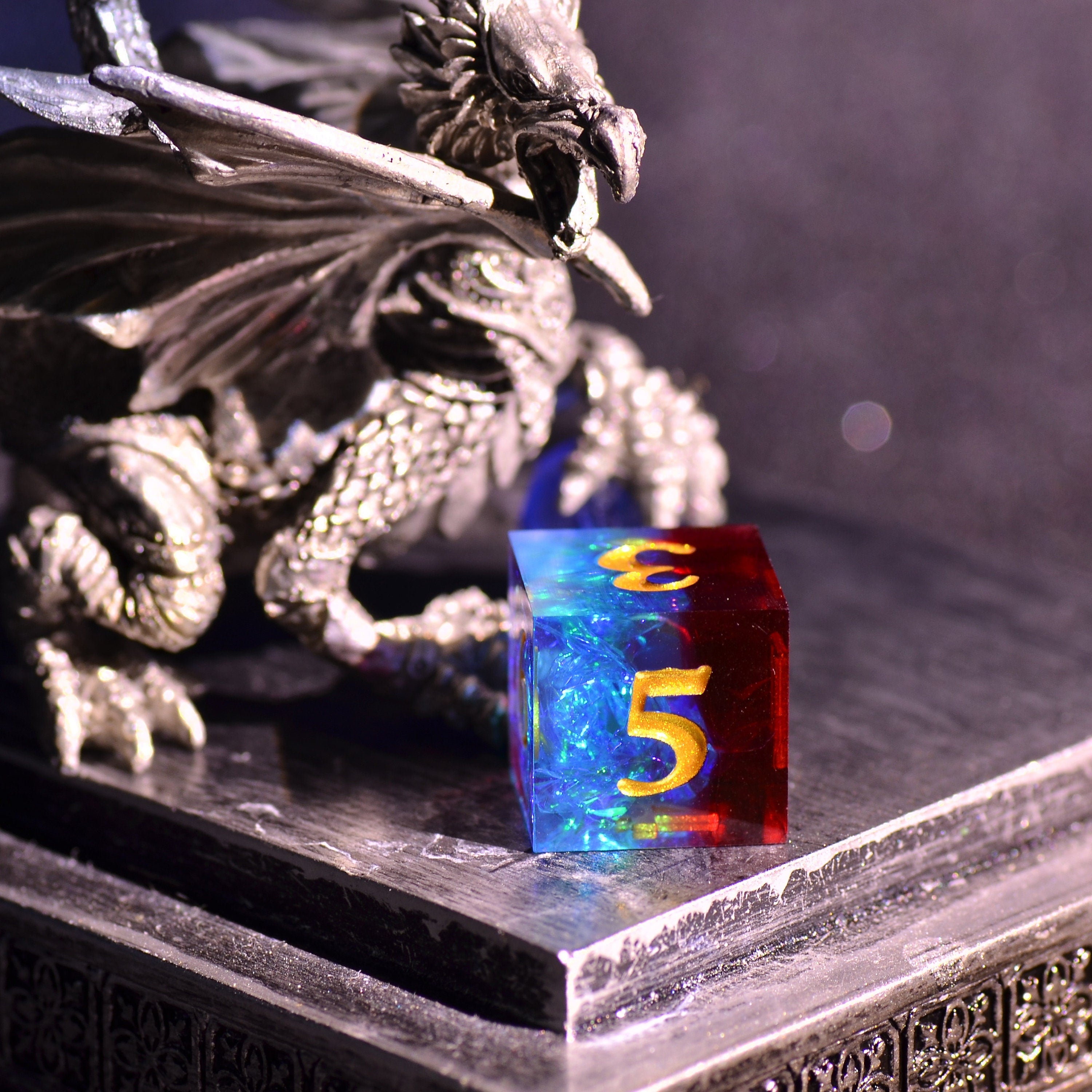 Blood Red Cyber Dice set | Dungeons and Dragons wizard dice set | Resin Sharp Edge dice | D&D Polyhedral dice