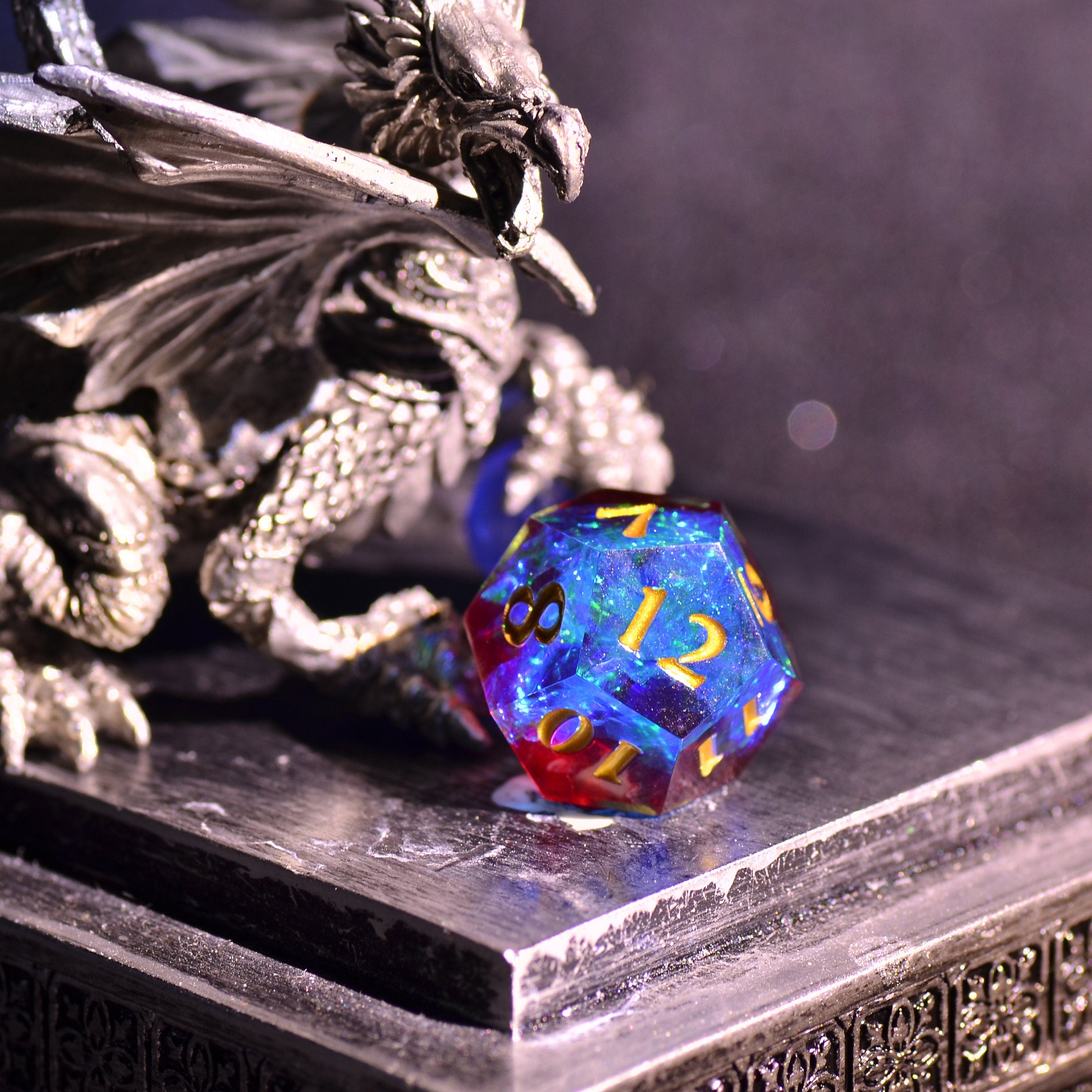 Blood Red Cyber Dice set | Dungeons and Dragons wizard dice set | Resin Sharp Edge dice | D&D Polyhedral dice