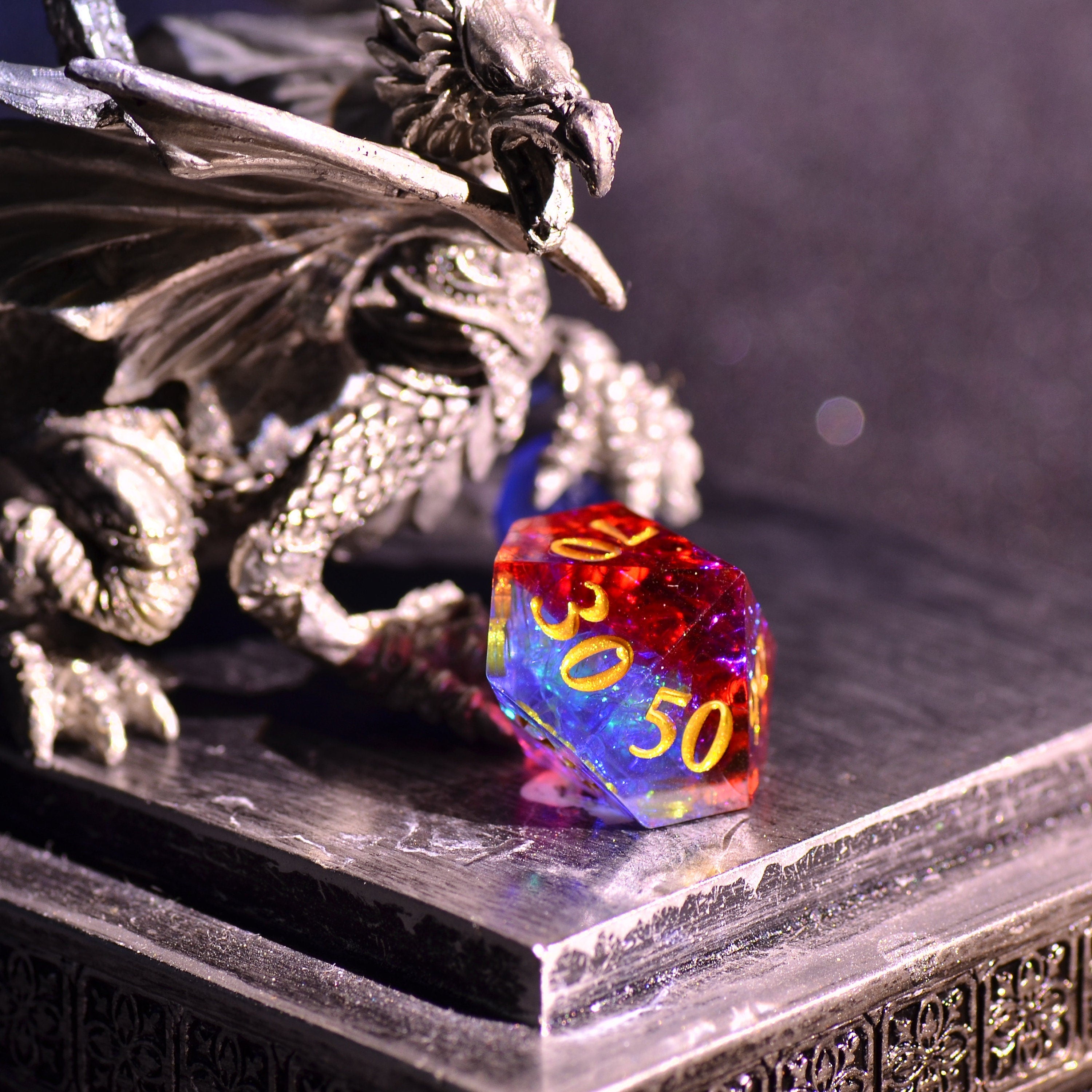 Blood Red Cyber Dice set | Dungeons and Dragons wizard dice set | Resin Sharp Edge dice | D&D Polyhedral dice