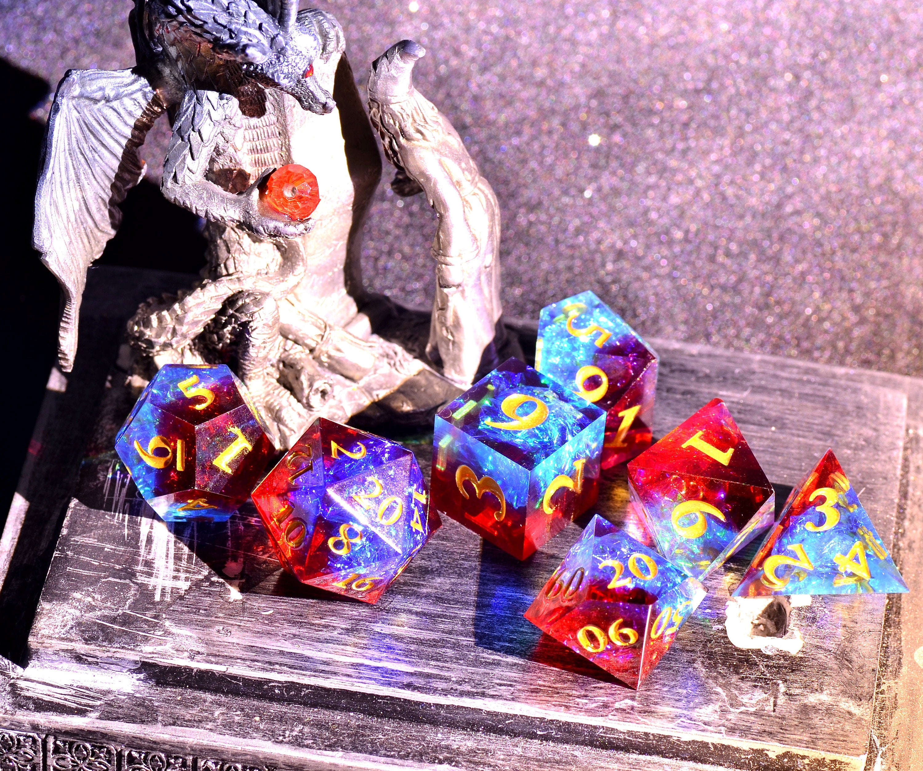 Blood Red Cyber Dice set | Dungeons and Dragons wizard dice set | Resin Sharp Edge dice | D&D Polyhedral dice