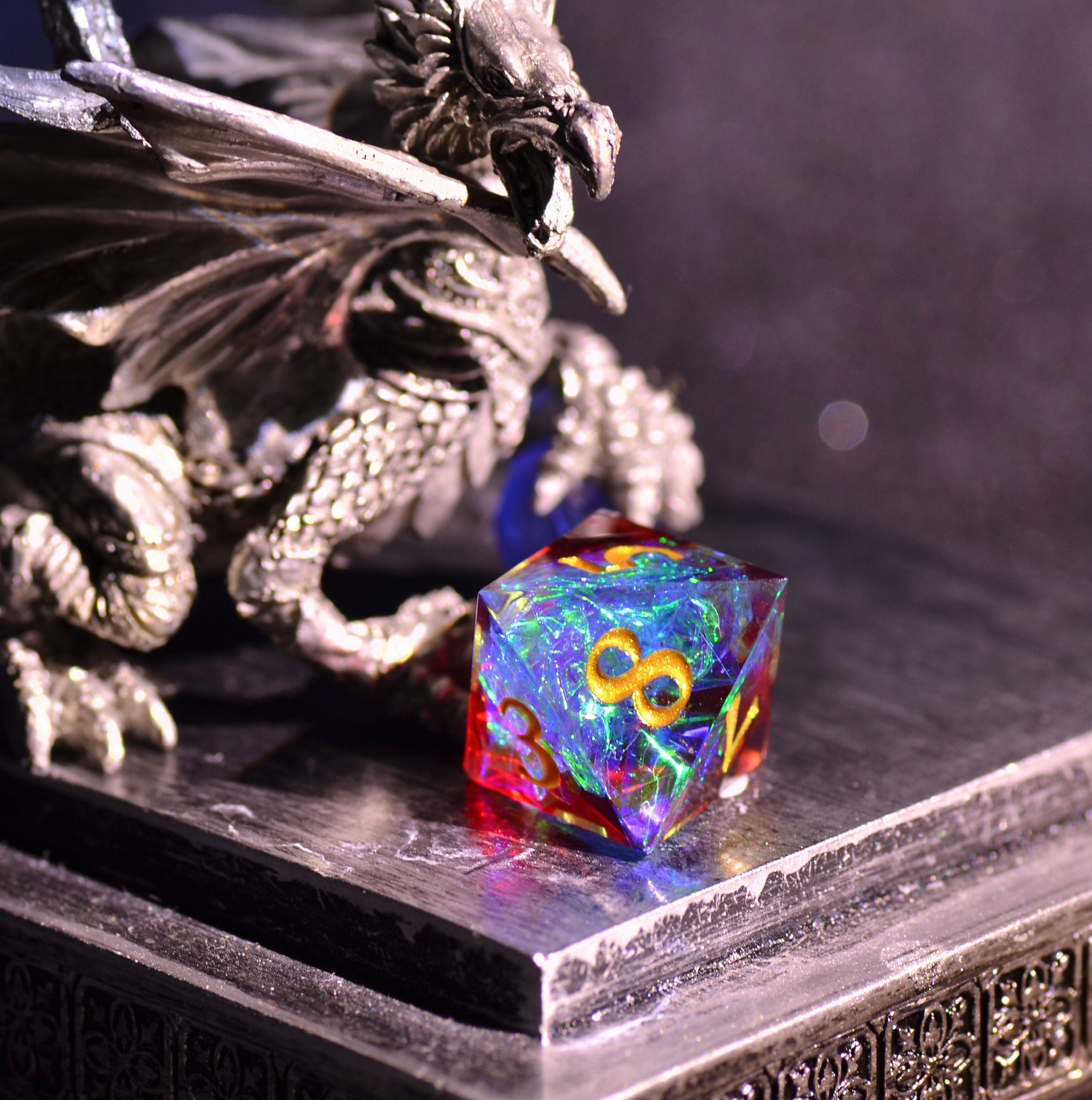 Blood Red Cyber Dice set | Dungeons and Dragons wizard dice set | Resin Sharp Edge dice | D&D Polyhedral dice