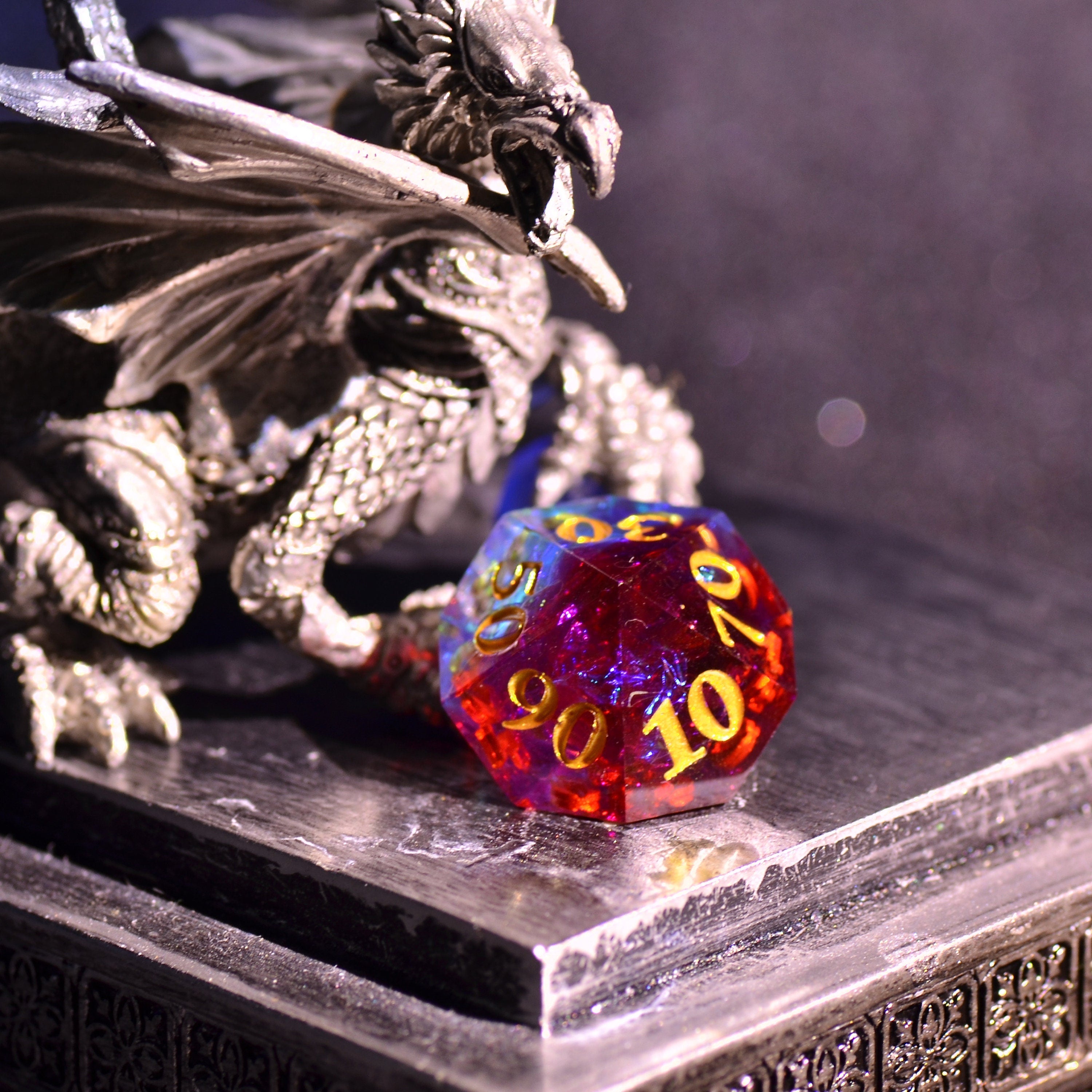 Blood Red Cyber Dice set | Dungeons and Dragons wizard dice set | Resin Sharp Edge dice | D&D Polyhedral dice