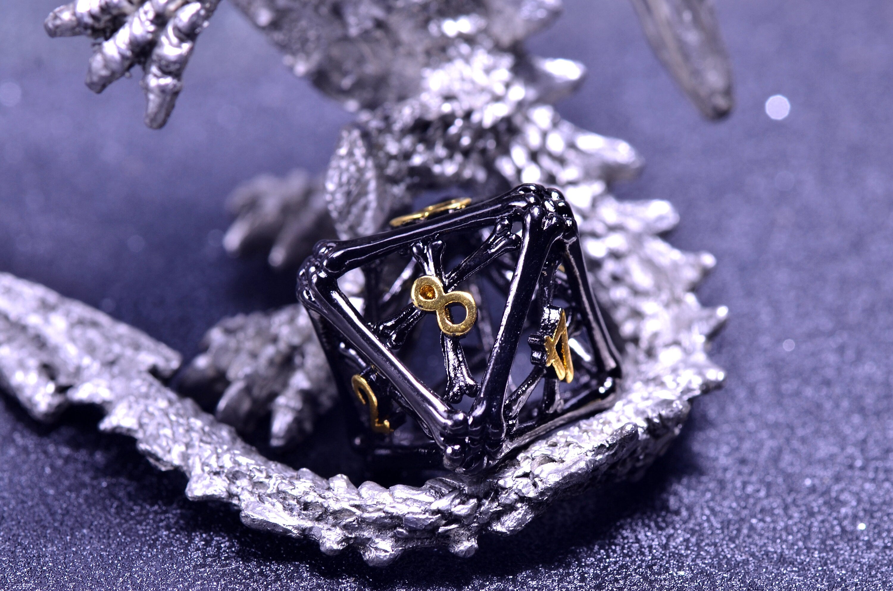 Black bone hollow dice | Dungeons and Dragons metal dice | D&D hollow dice set |Necromaner dice| Board game Halloween dice