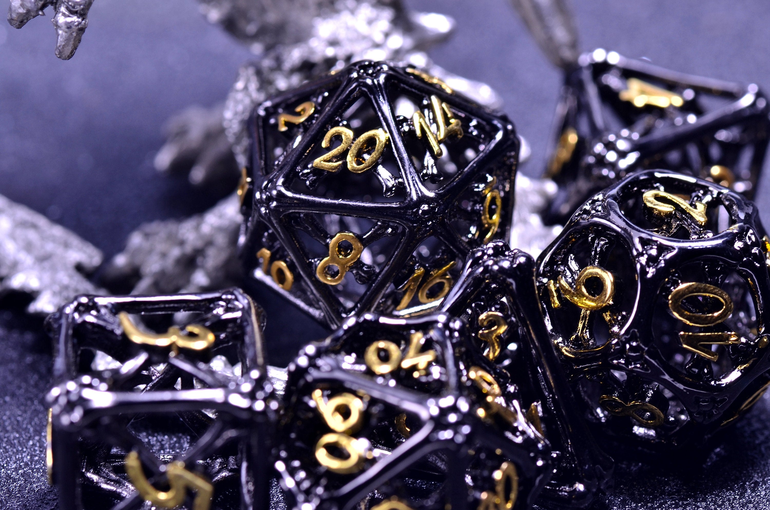 Black bone hollow dice | Dungeons and Dragons metal dice | D&D hollow dice set |Necromaner dice| Board game Halloween dice