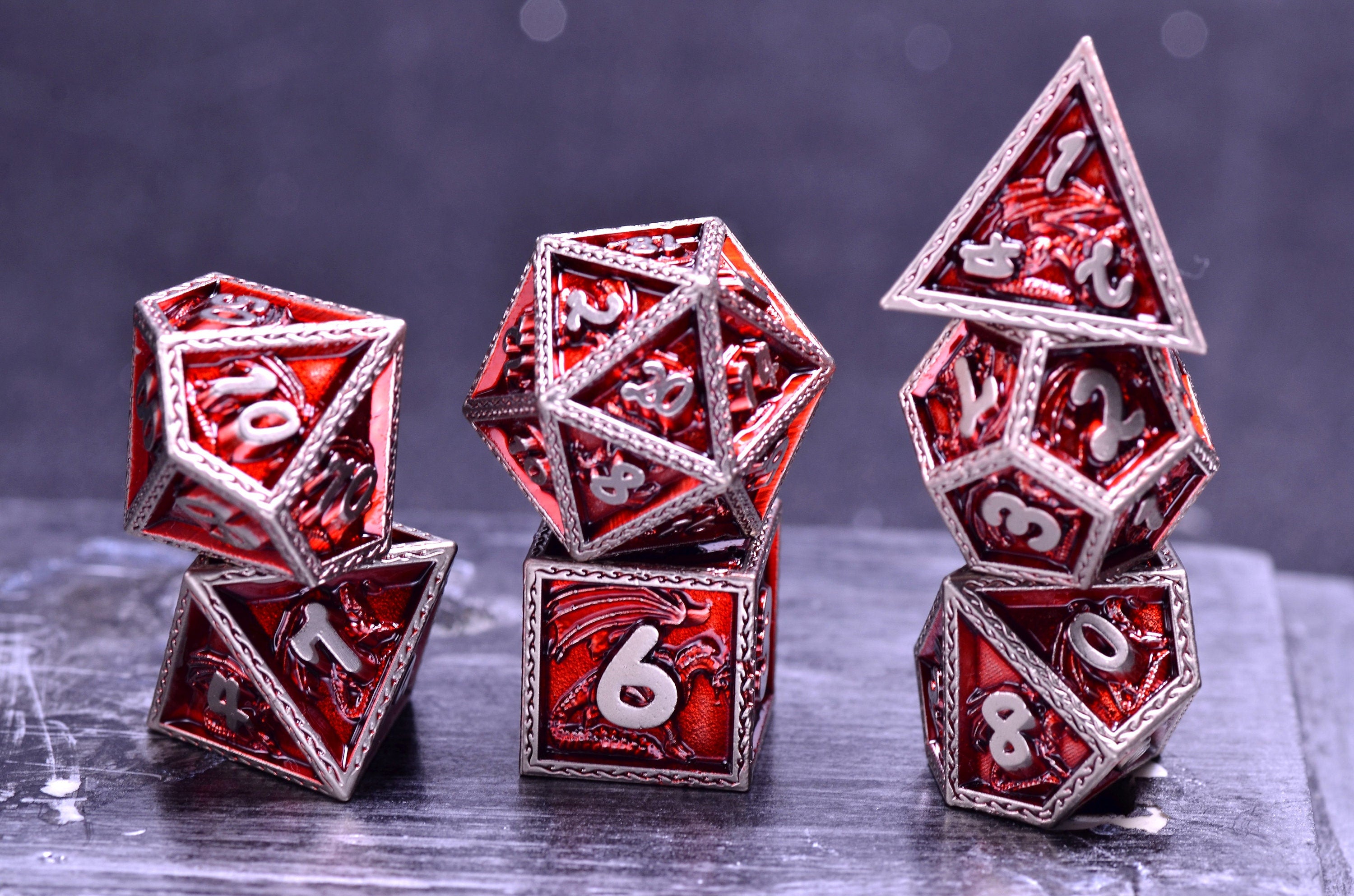 Red Dragon Pattern Dice |Red Metal Dice|DND Metal Dice||Dungeons and Dragons polyhedral dice set