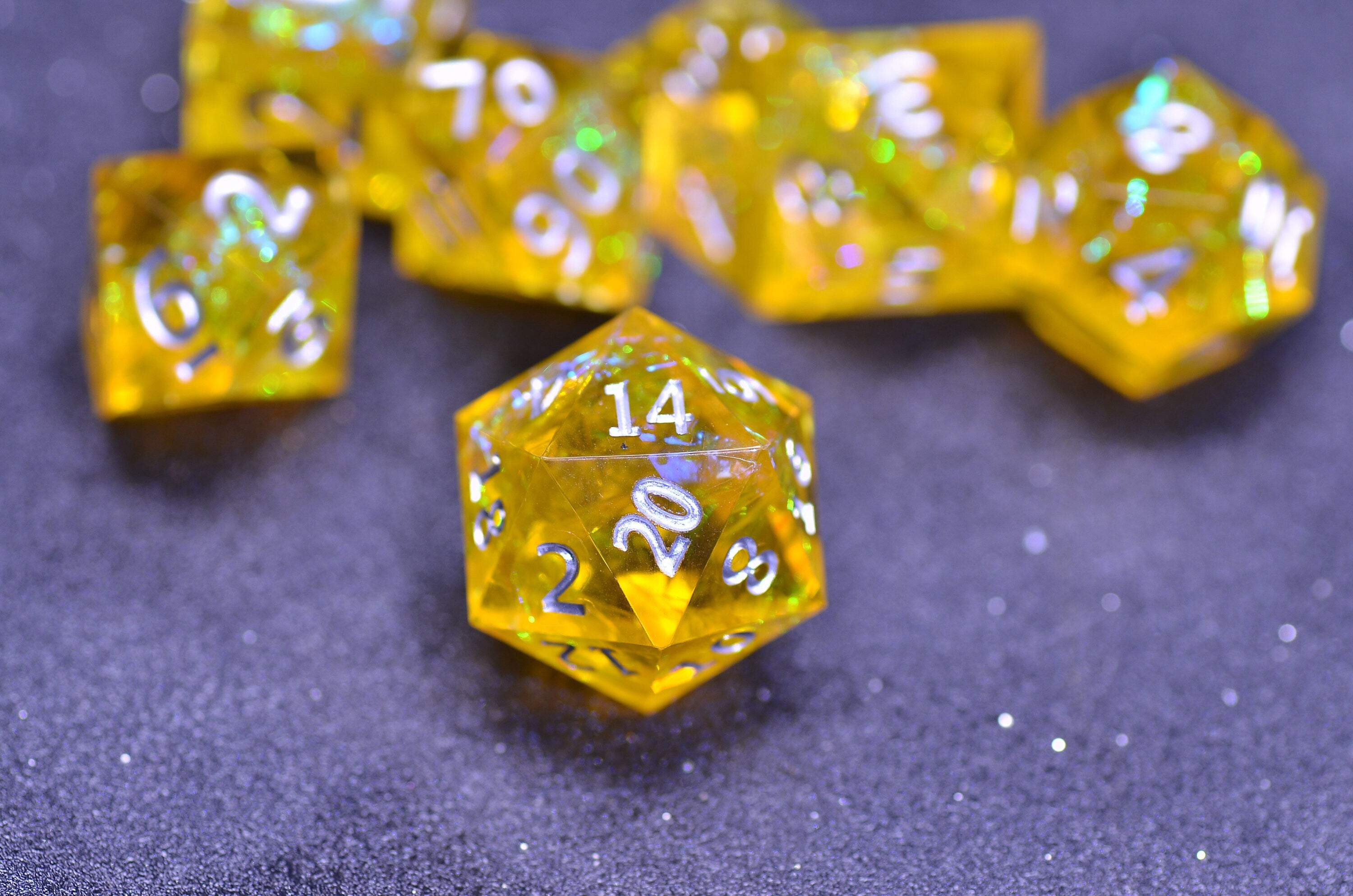 Amber Dice SET | | yellow resin D&D DICE | Sharp Edges Dice | Dungeons and Dragons Board Game of Dice