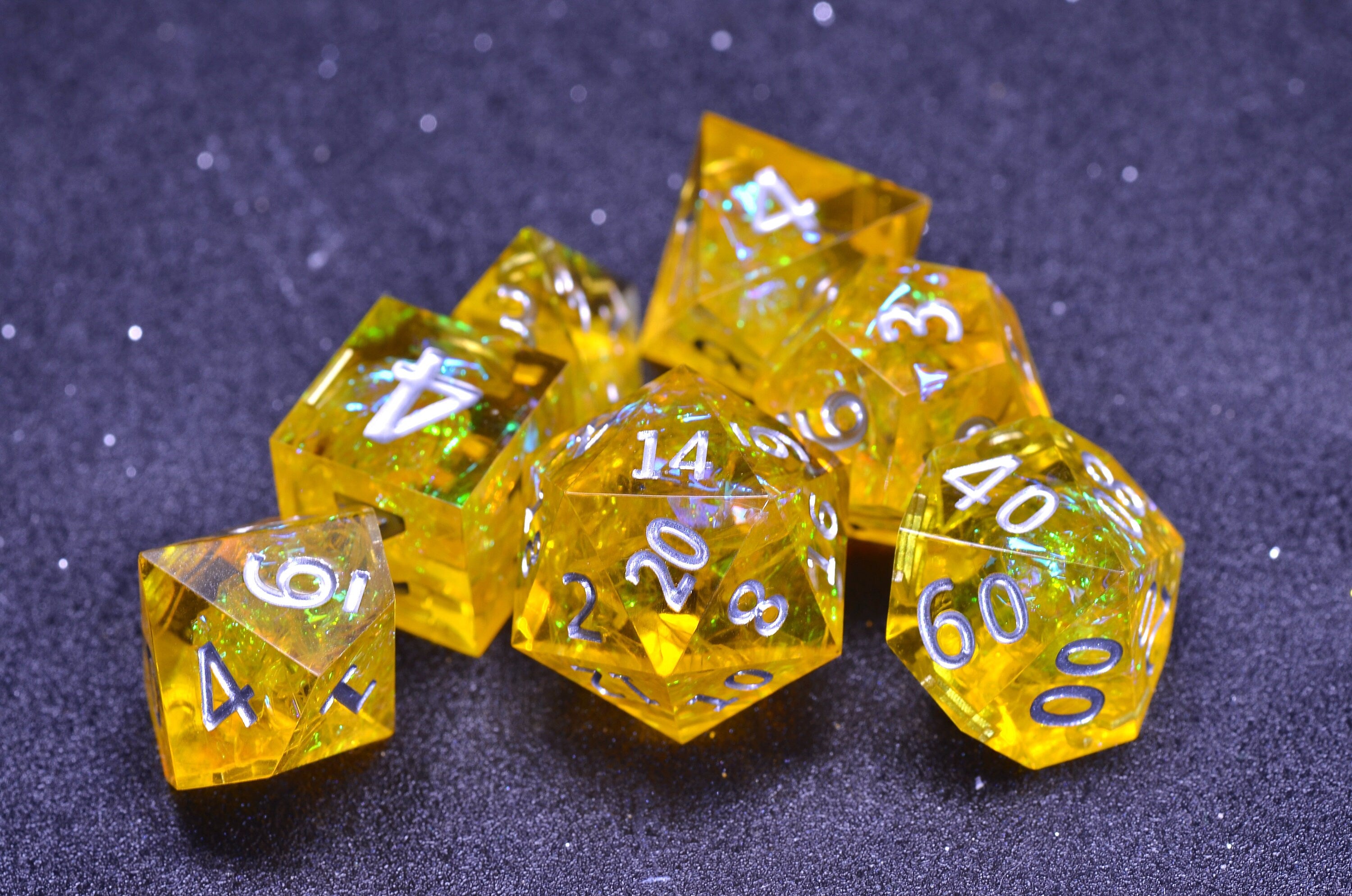 Amber Dice SET | | yellow resin D&D DICE | Sharp Edges Dice | Dungeons and Dragons Board Game of Dice