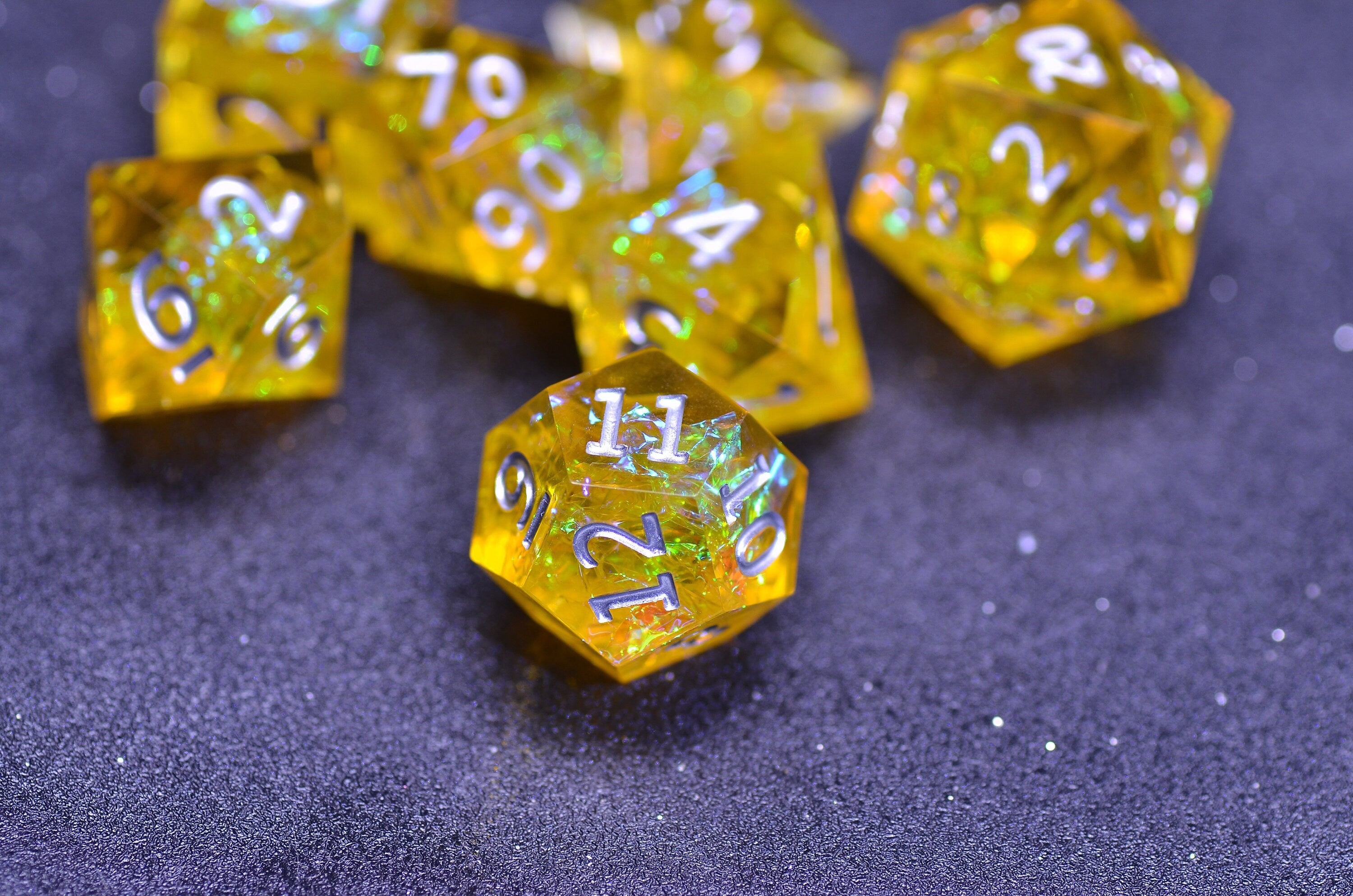 Amber Dice SET | | yellow resin D&D DICE | Sharp Edges Dice | Dungeons and Dragons Board Game of Dice