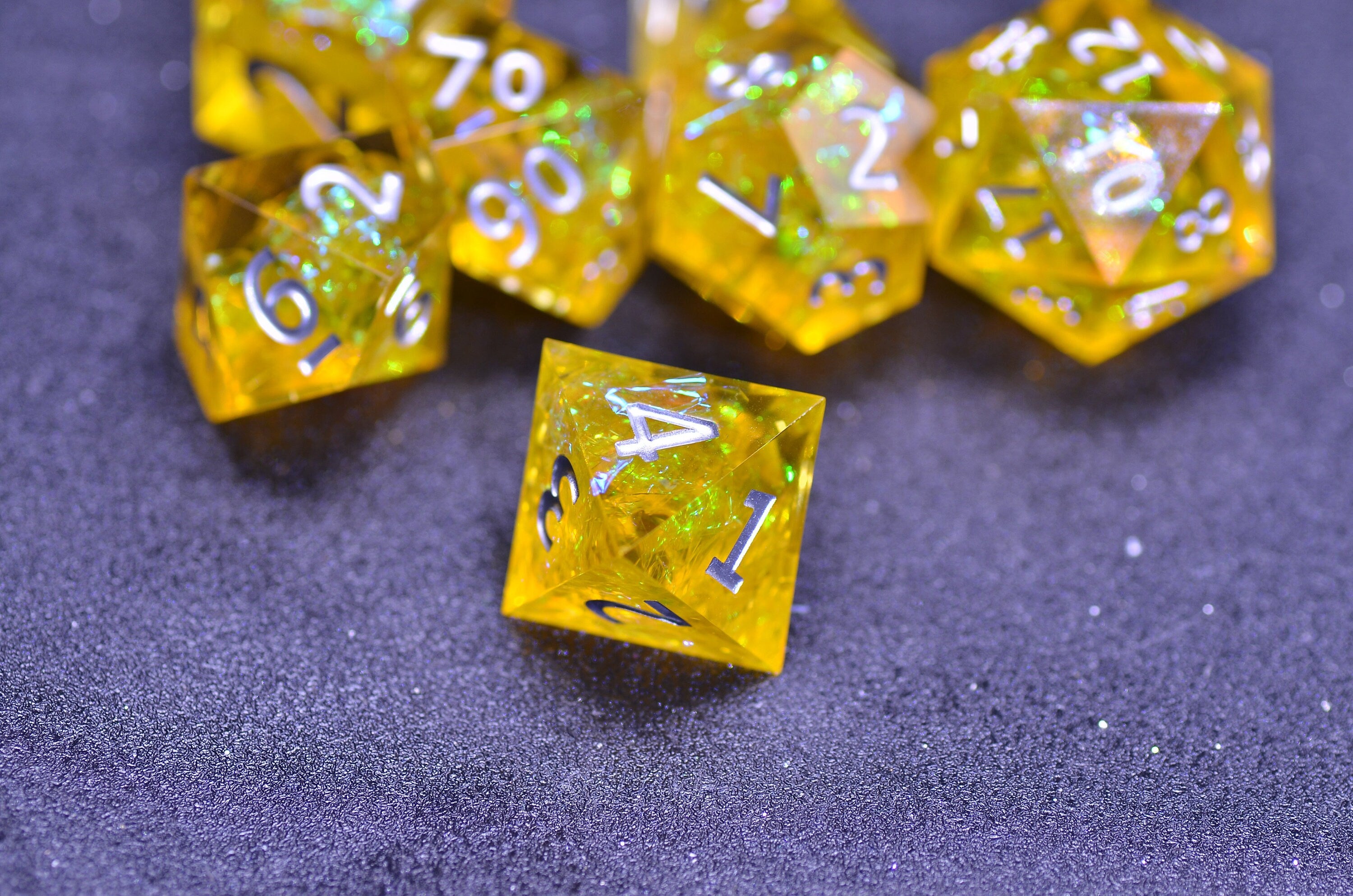 Amber Dice SET | | yellow resin D&D DICE | Sharp Edges Dice | Dungeons and Dragons Board Game of Dice