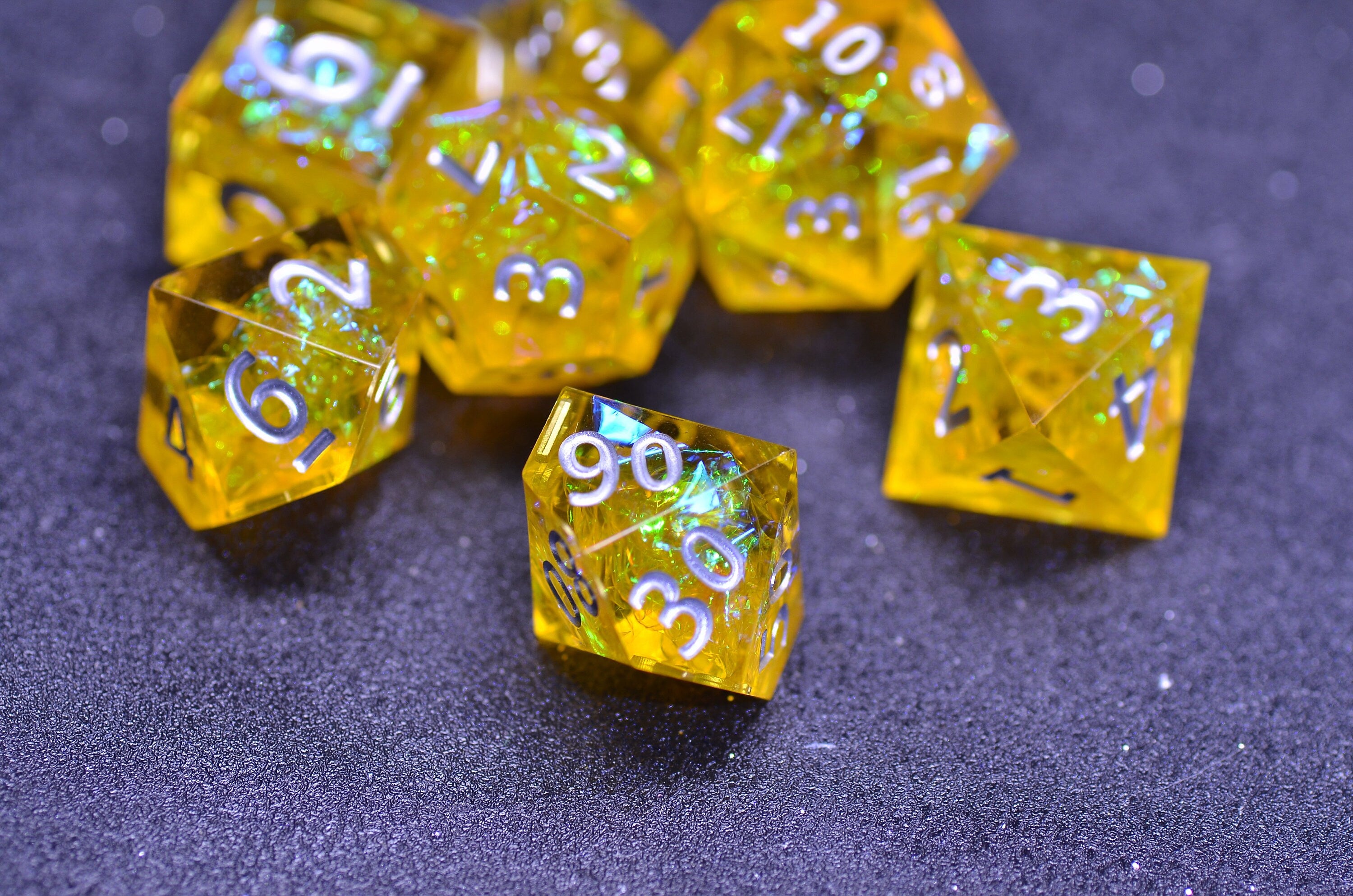 Amber Dice SET | | yellow resin D&D DICE | Sharp Edges Dice | Dungeons and Dragons Board Game of Dice