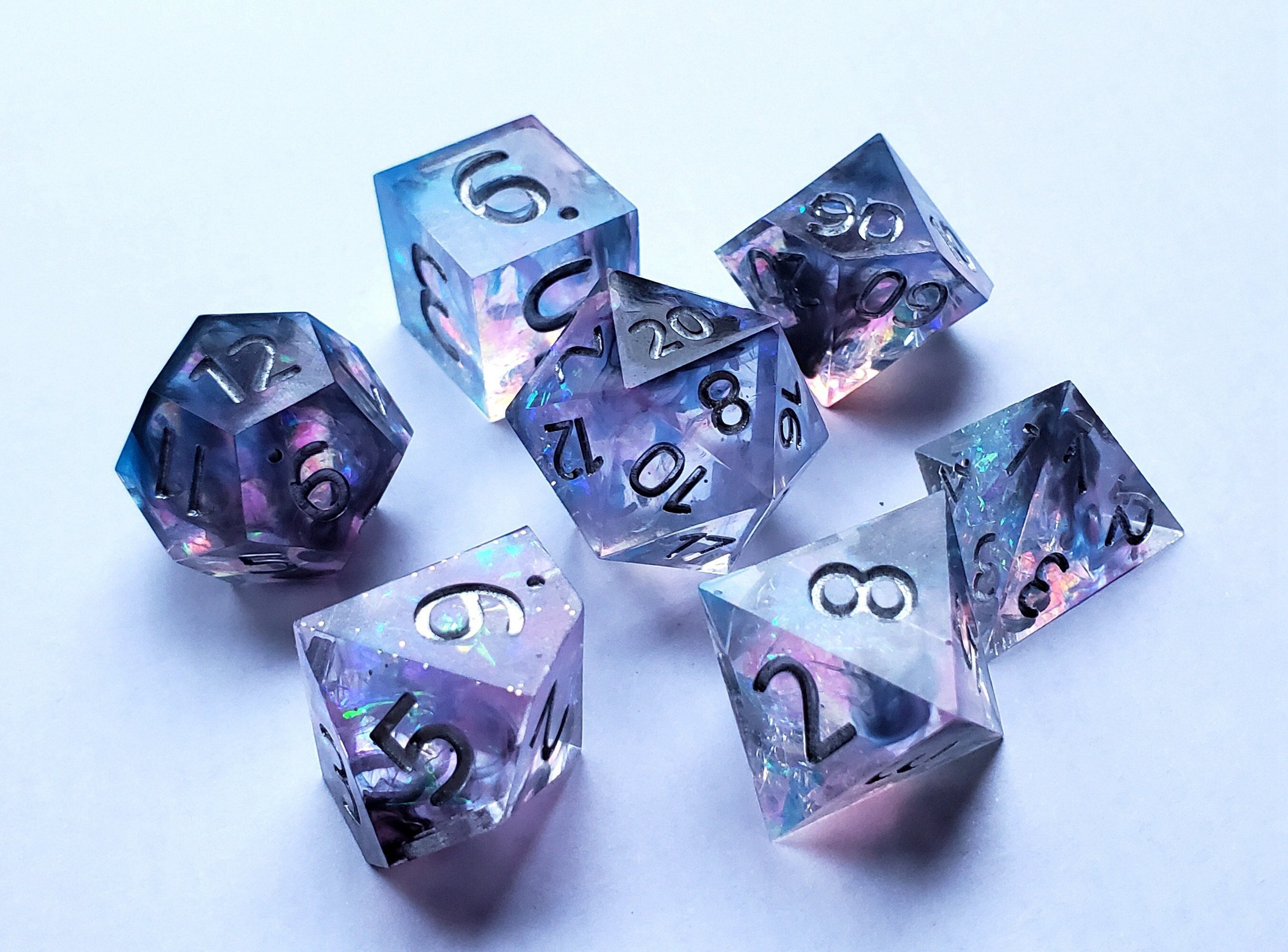 Cosmic starlight DND dice , Galaxy Space Sharp Edge dice set,Blue liquid core dice,D&D polyhedral Resin dice,Handmade dice GIFT