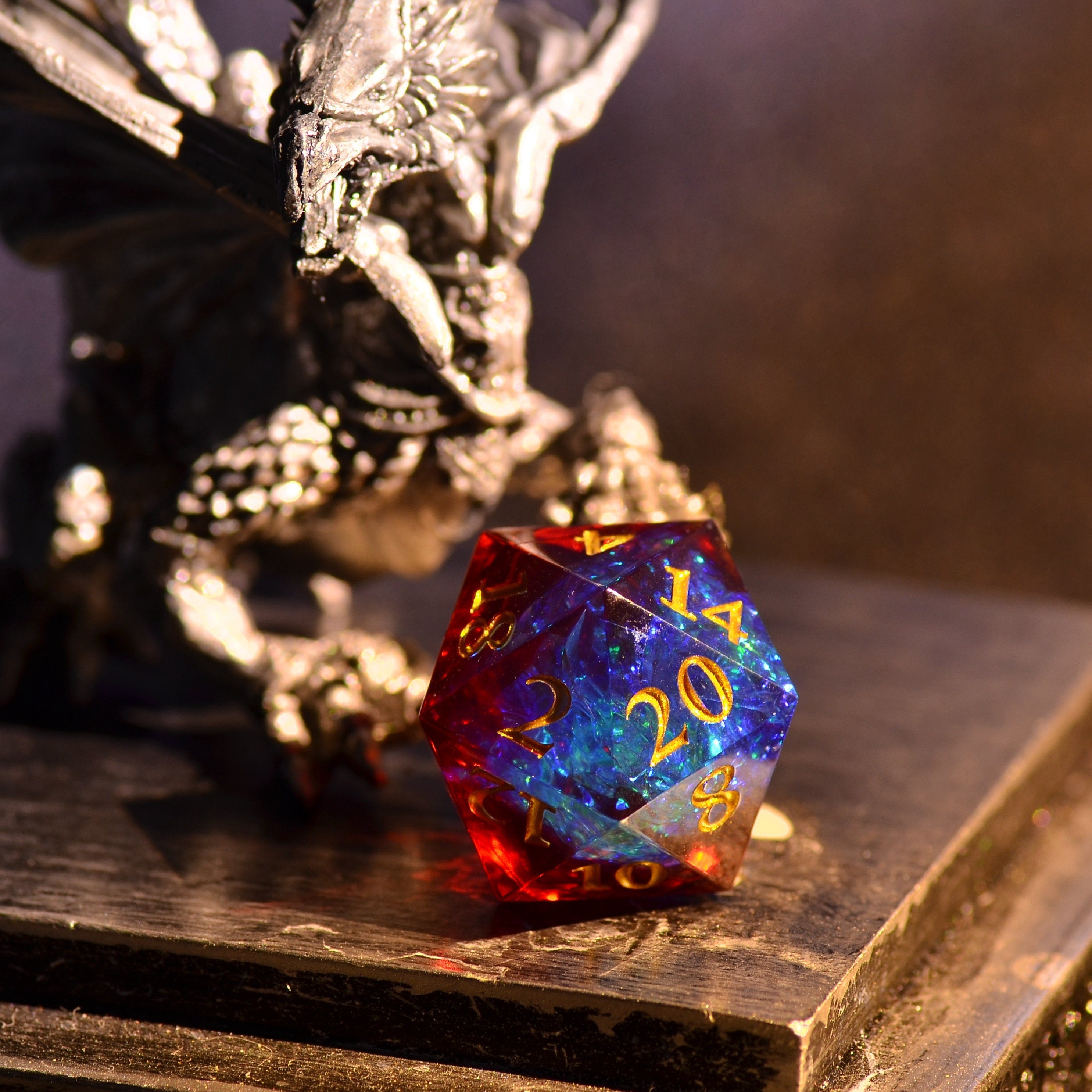 Blood Red Cyber Dice set | Dungeons and Dragons wizard dice set | Resin Sharp Edge dice | D&D Polyhedral dice