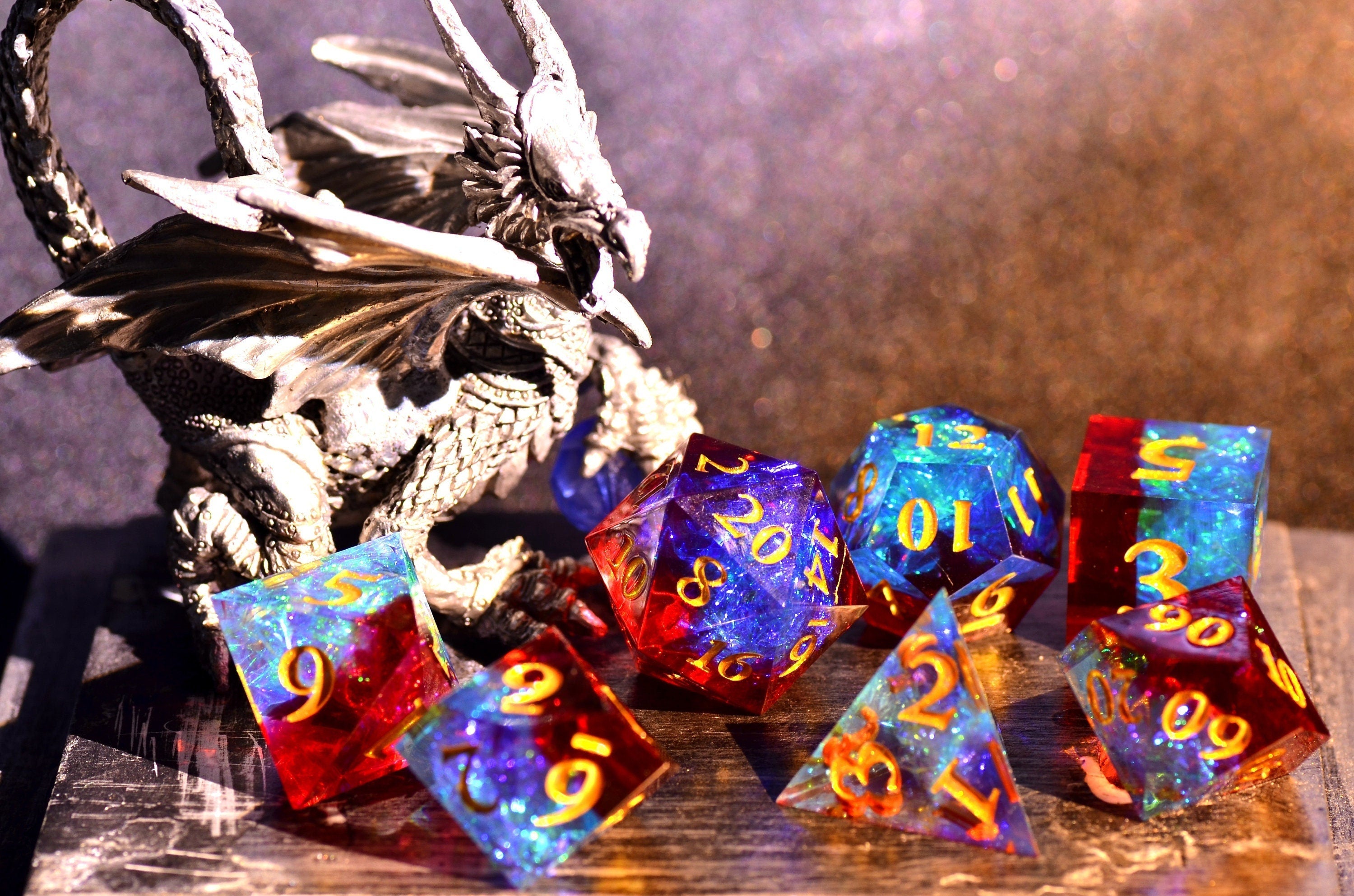 Blood Red Cyber Dice set | Dungeons and Dragons wizard dice set | Resin Sharp Edge dice | D&D Polyhedral dice