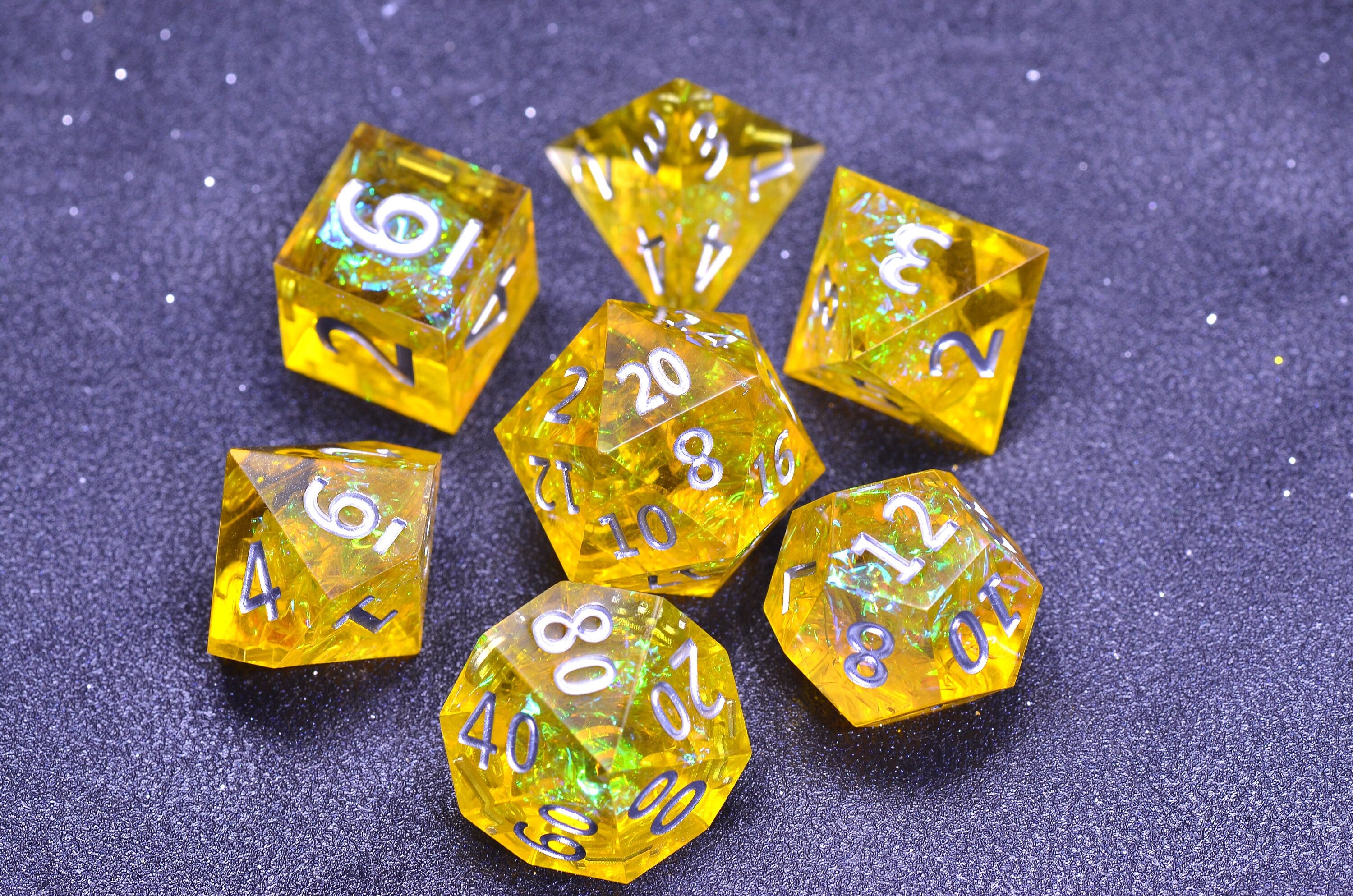 Amber Dice SET | | yellow resin D&D DICE | Sharp Edges Dice | Dungeons and Dragons Board Game of Dice