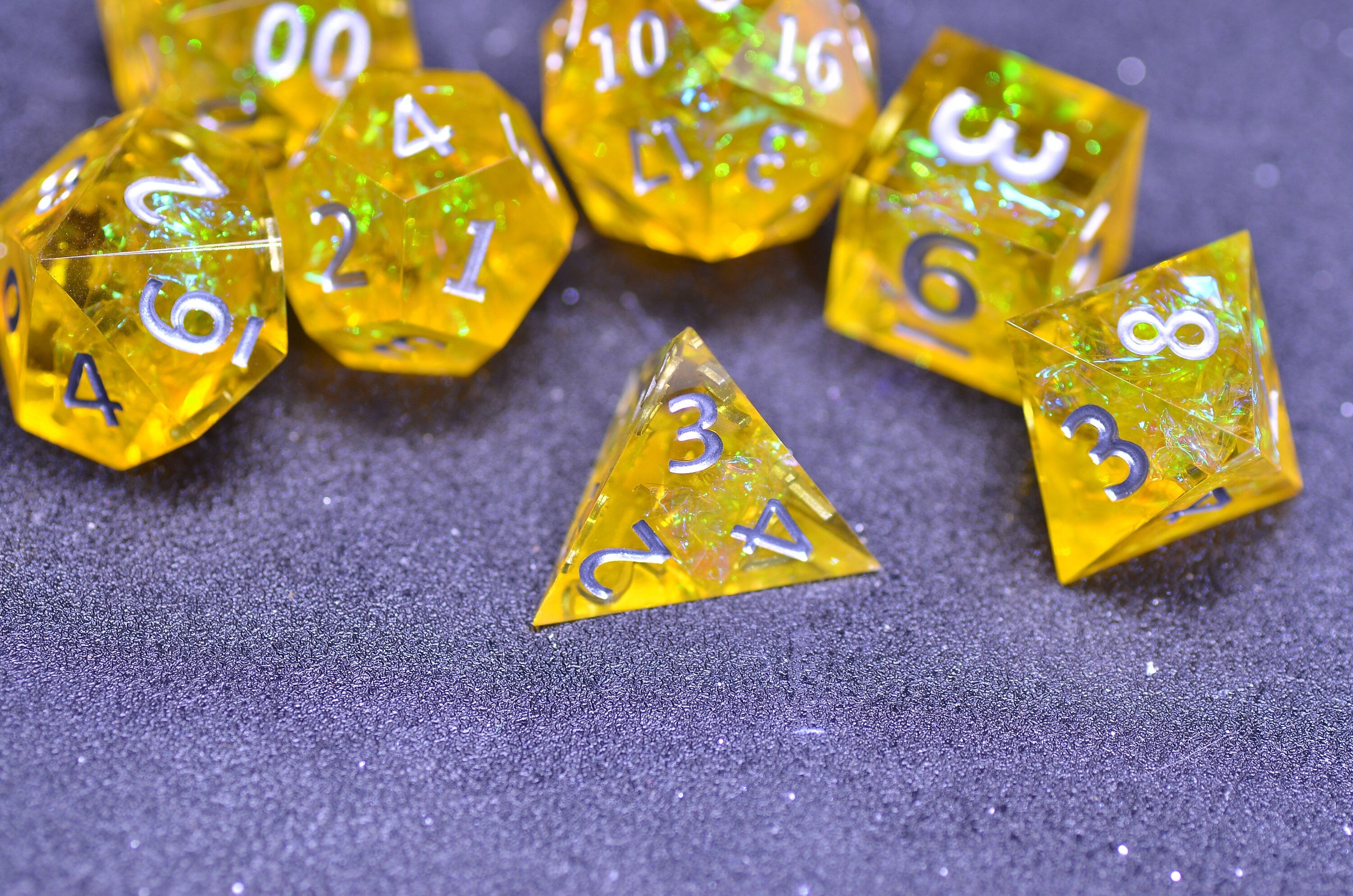 Amber Dice SET | | yellow resin D&D DICE | Sharp Edges Dice | Dungeons and Dragons Board Game of Dice