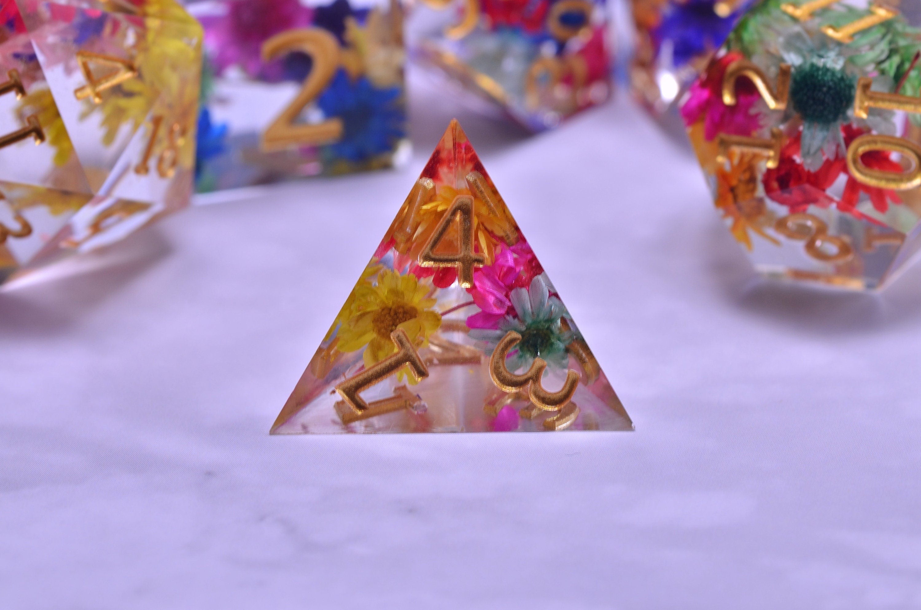 flower D&D dice set | Coloured flower translucent dice |Resin polyhedral dice set |Handmade sharp edge dice set