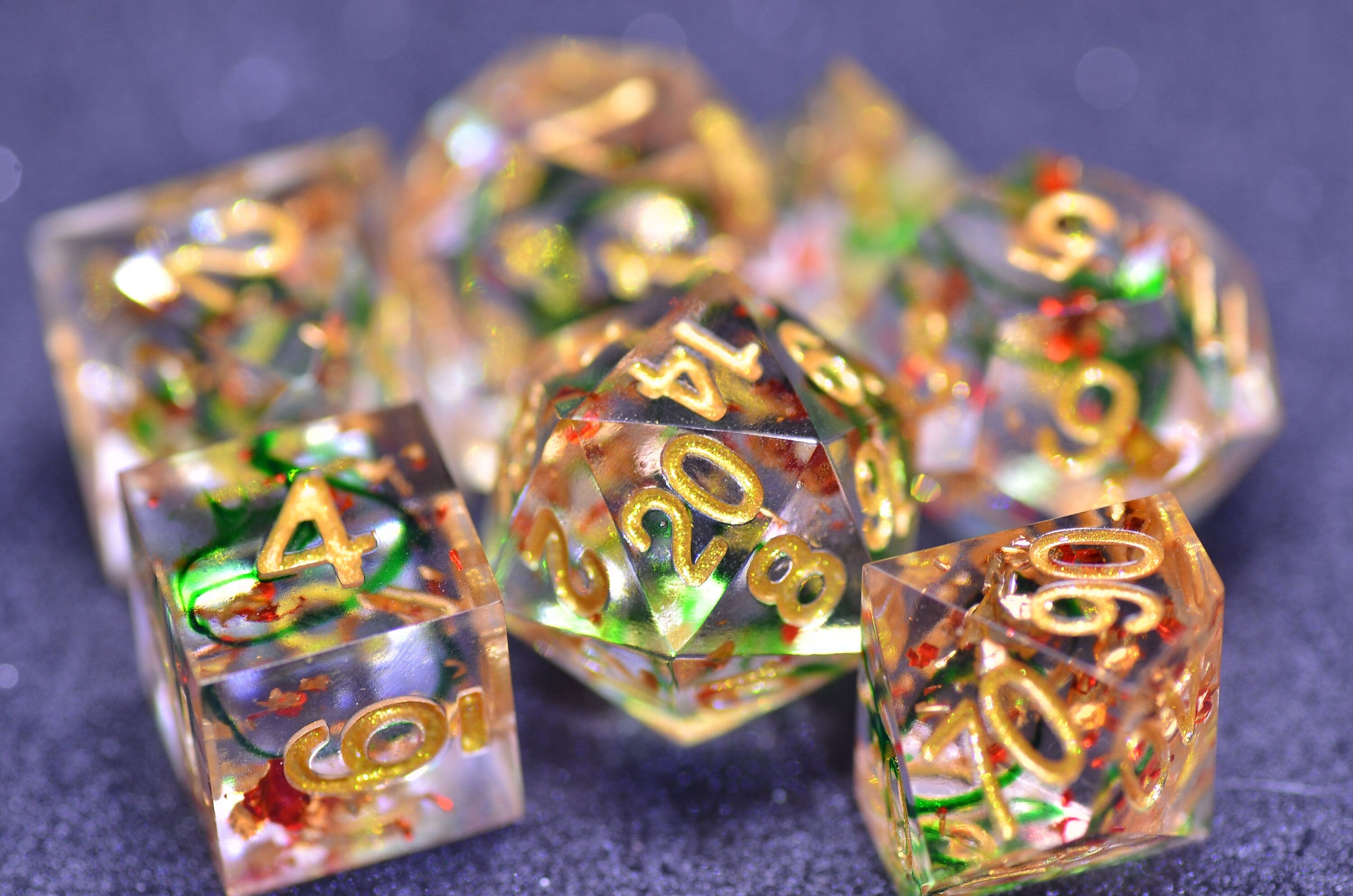 Christmas dice set |translucent color Dungeons and Dragons dice|Rainbow silver dice set |Handmade sharp edge dice set FOR DND