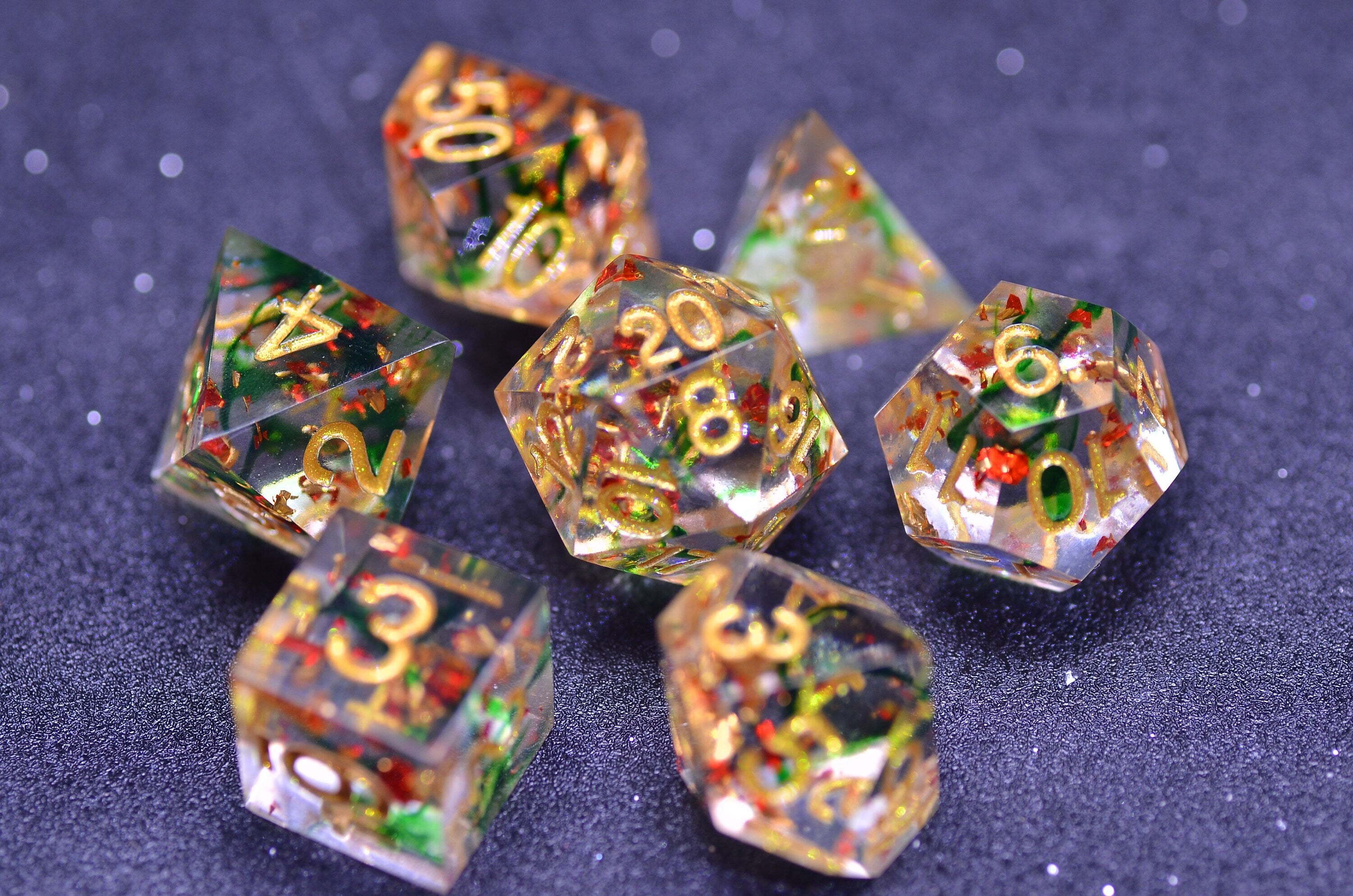 Christmas dice set |translucent color Dungeons and Dragons dice|Rainbow silver dice set |Handmade sharp edge dice set FOR DND