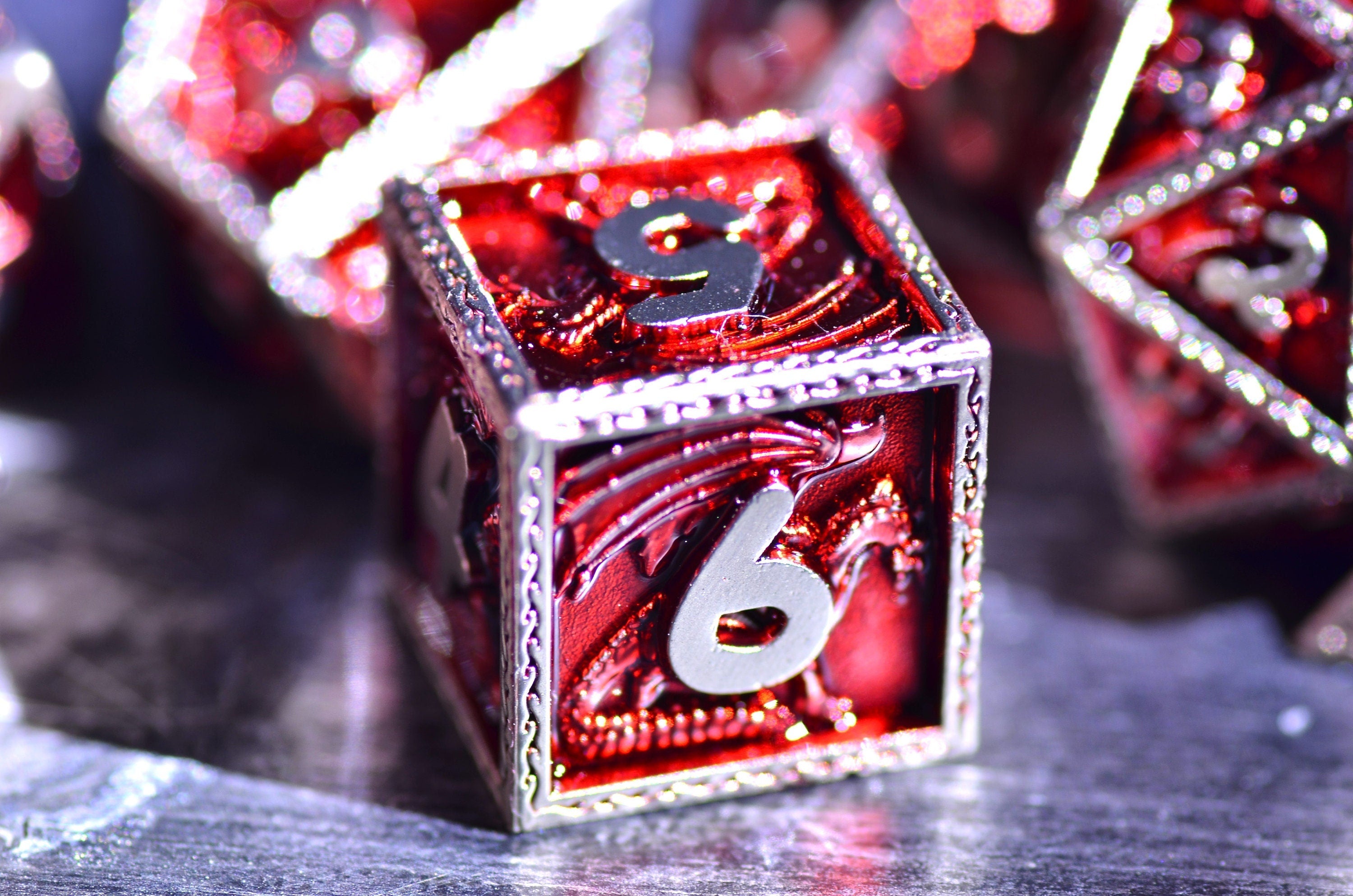 Red Dragon Pattern Dice |Red Metal Dice|DND Metal Dice||Dungeons and Dragons polyhedral dice set