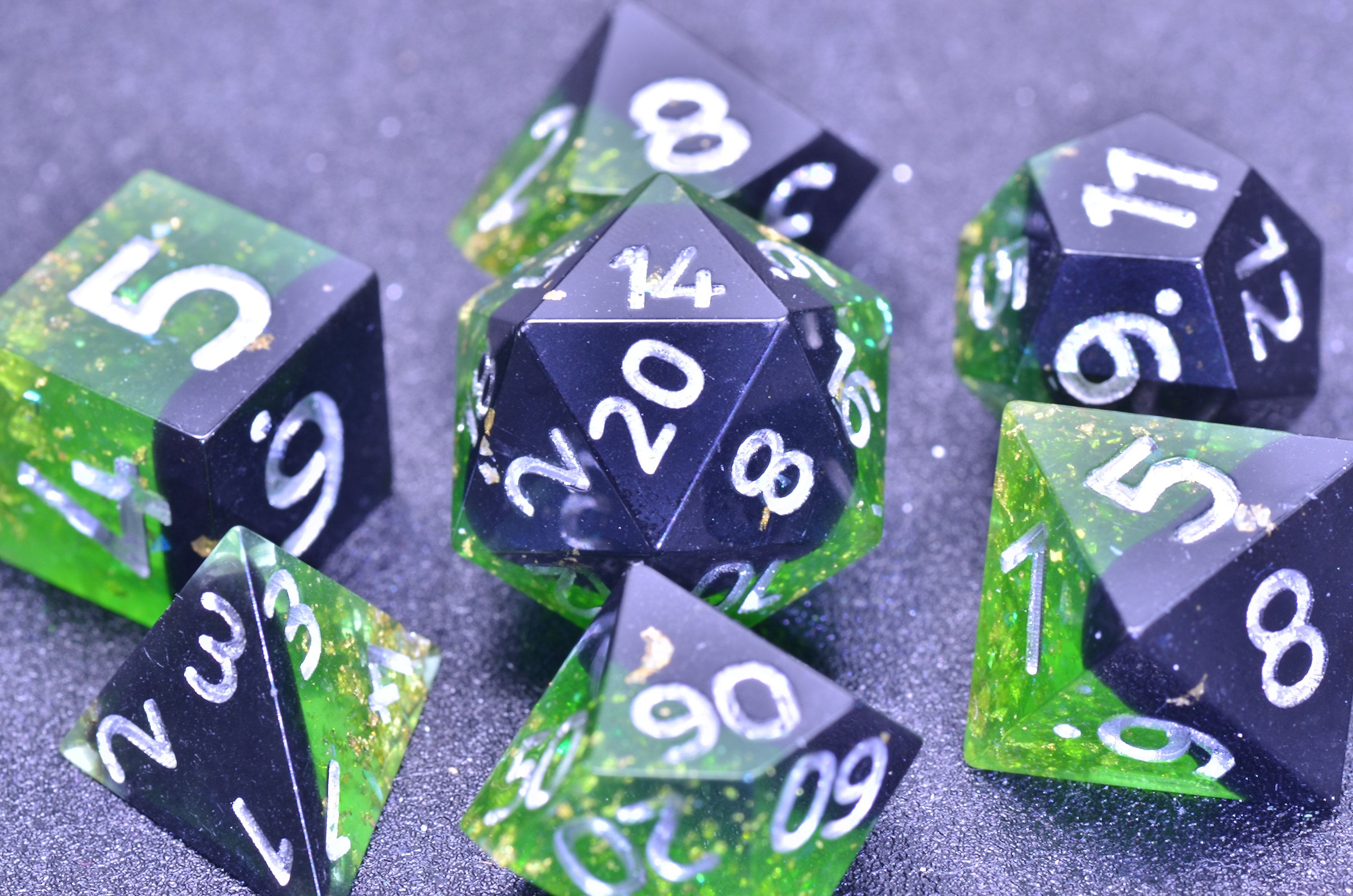 Green Glisten Dark Forest Elves Dice Set for DND and RPG Games