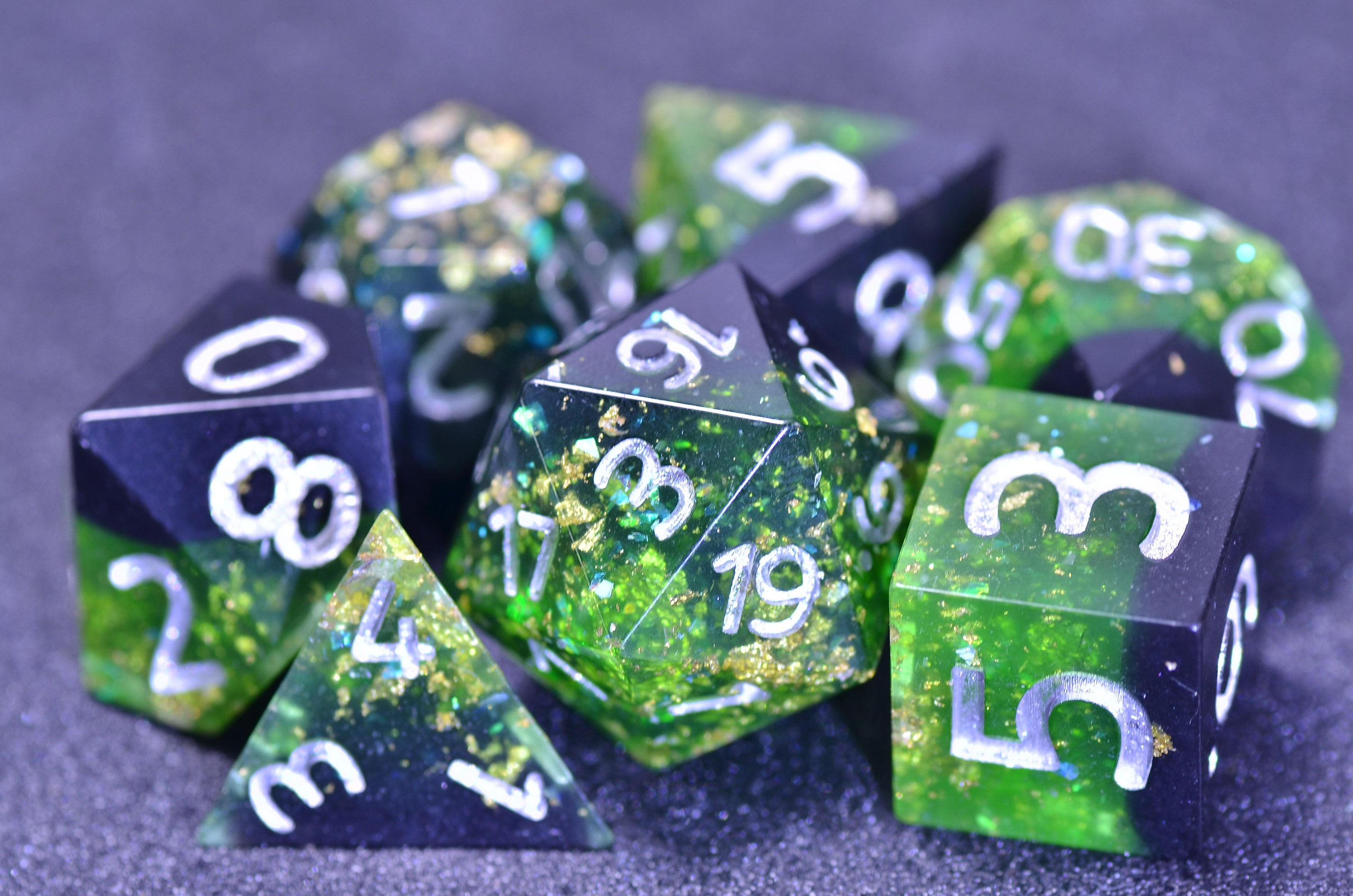 Green Glisten Dark Forest Elves Dice Set for DND and RPG Games