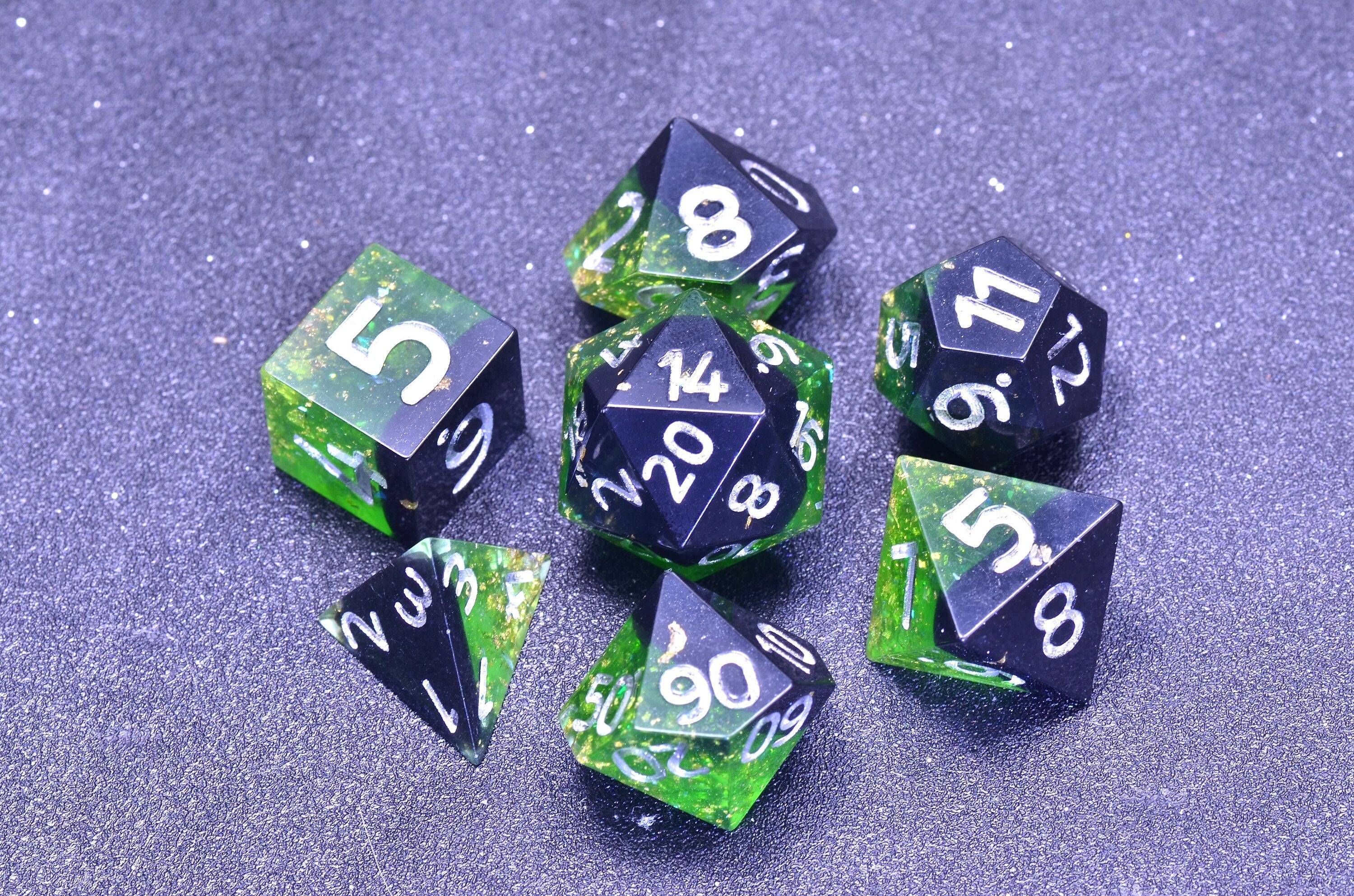 Green Glisten Dark Forest Elves Dice Set for DND and RPG Games