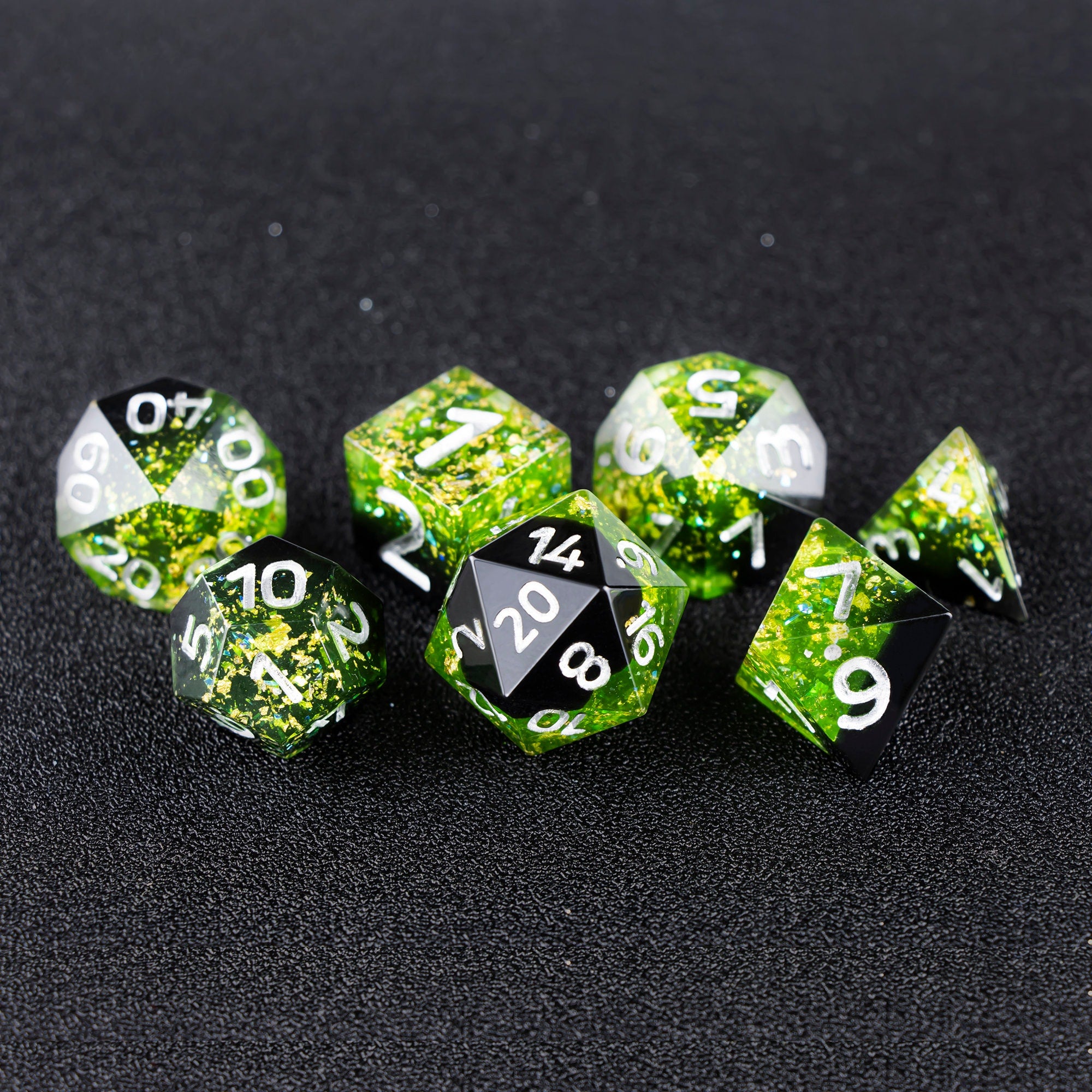 Green Glisten Dark Forest Elves Dice Set for DND and RPG Games