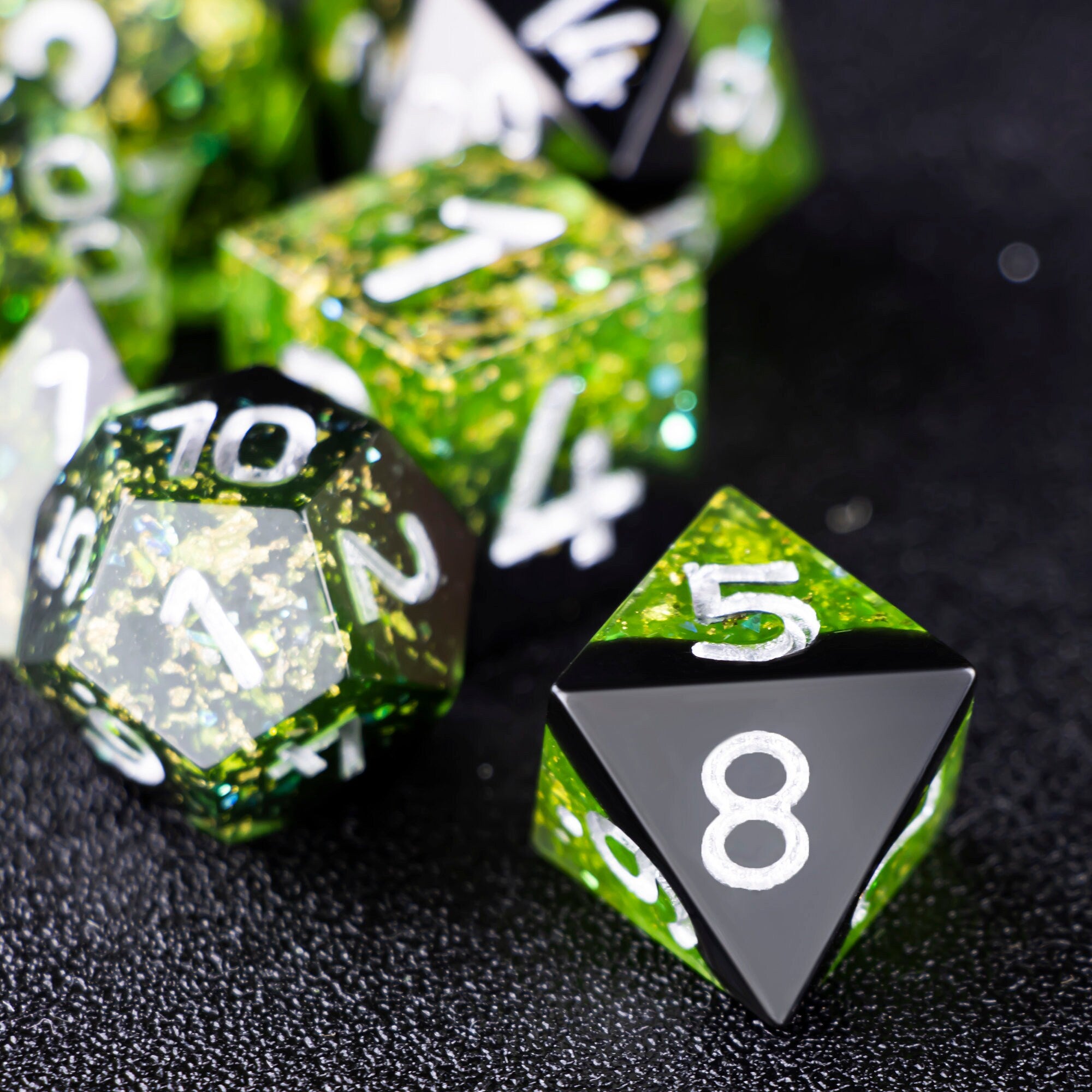 Green Glisten Dark Forest Elves Dice Set for DND and RPG Games