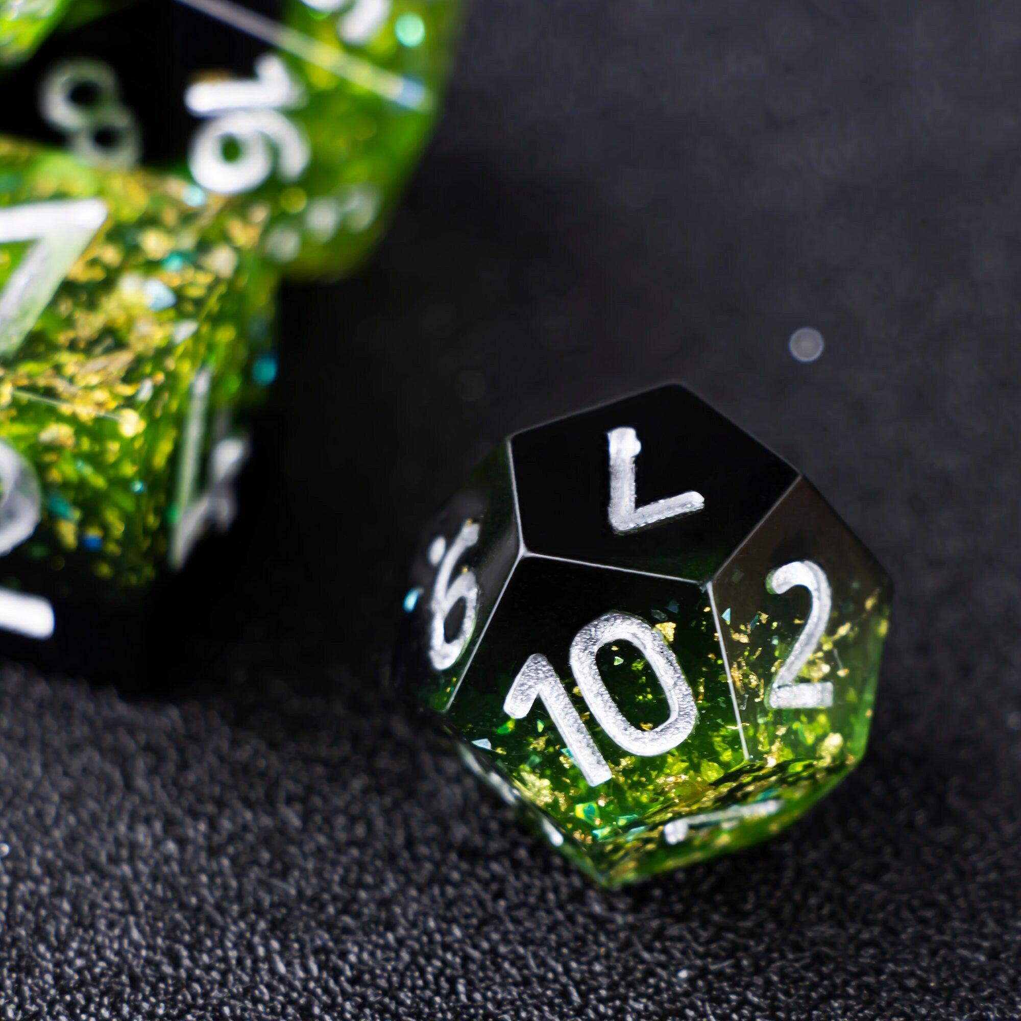 Green Glisten Dark Forest Elves Dice Set for DND and RPG Games