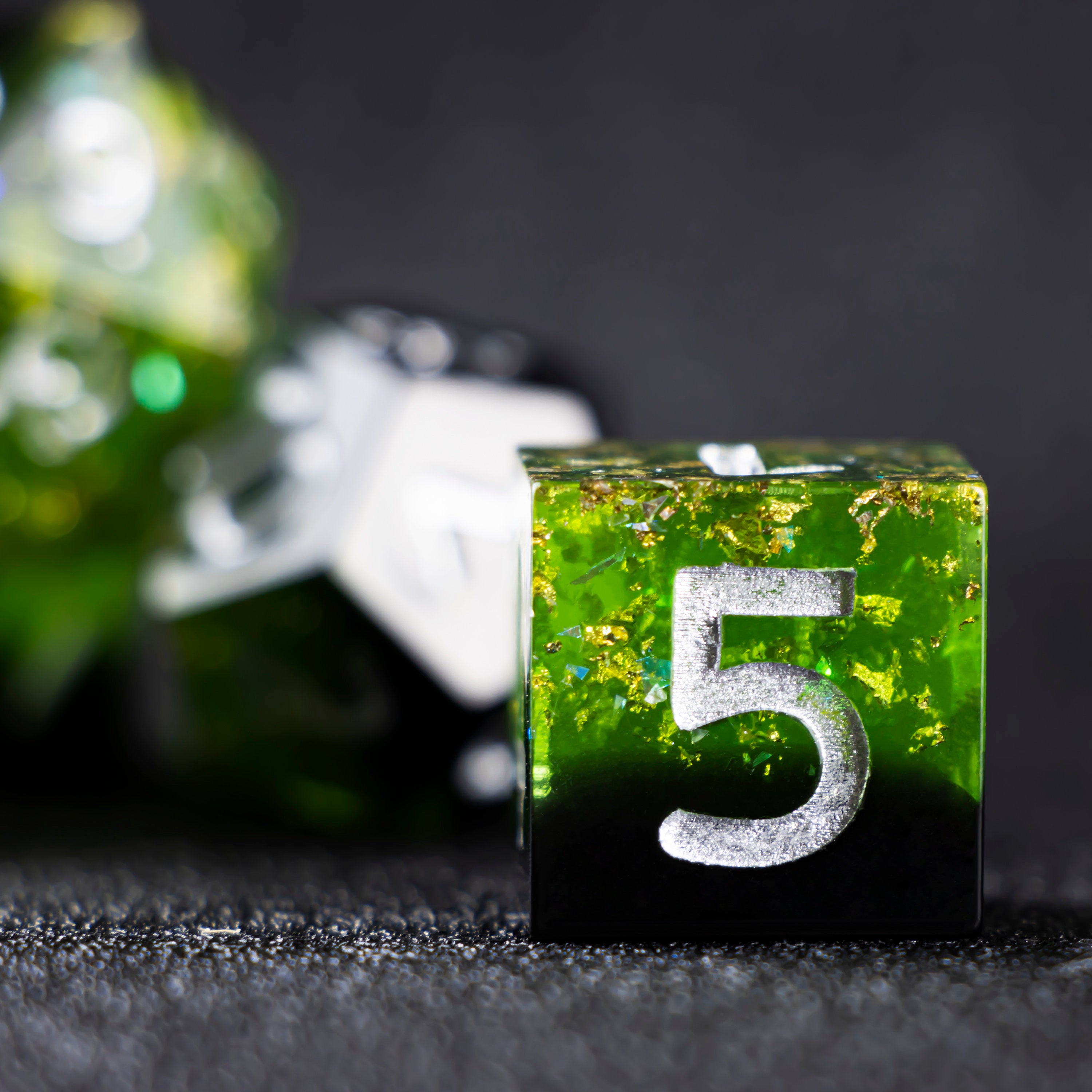 Green Glisten Dark Forest Elves Dice Set for DND and RPG Games