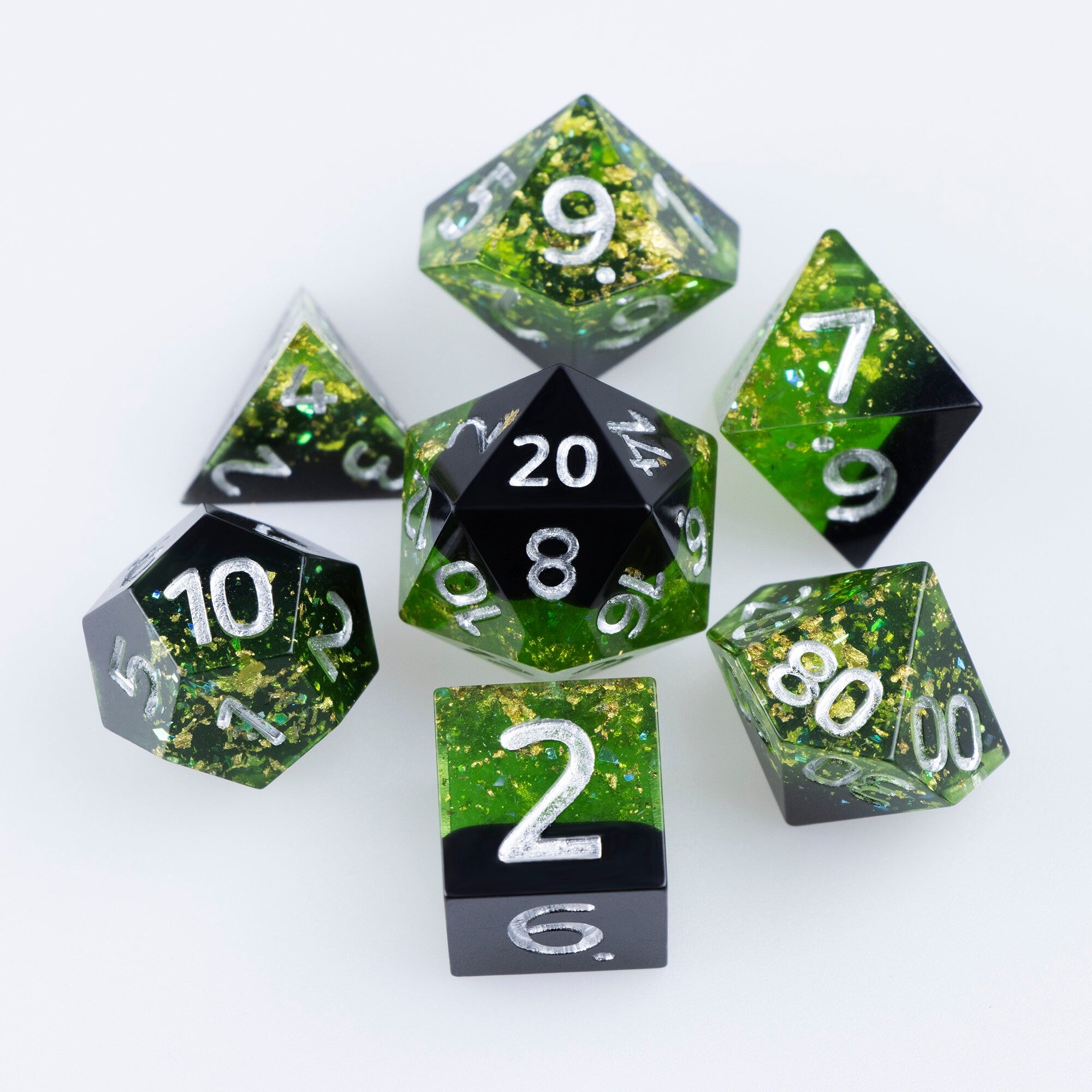 Green Glisten Dark Forest Elves Dice Set for DND and RPG Games