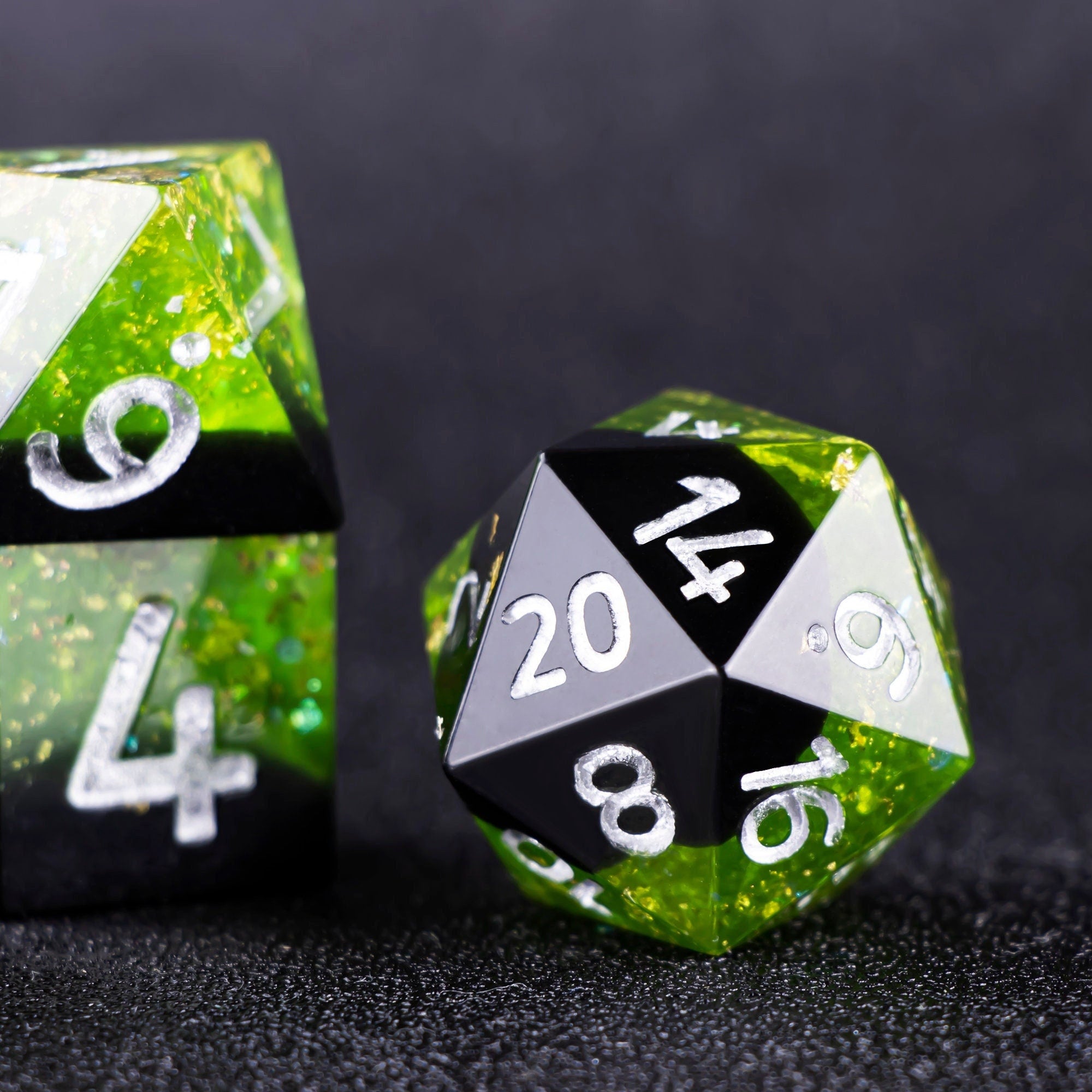 Green Glisten Dark Forest Elves Dice Set for DND and RPG Games