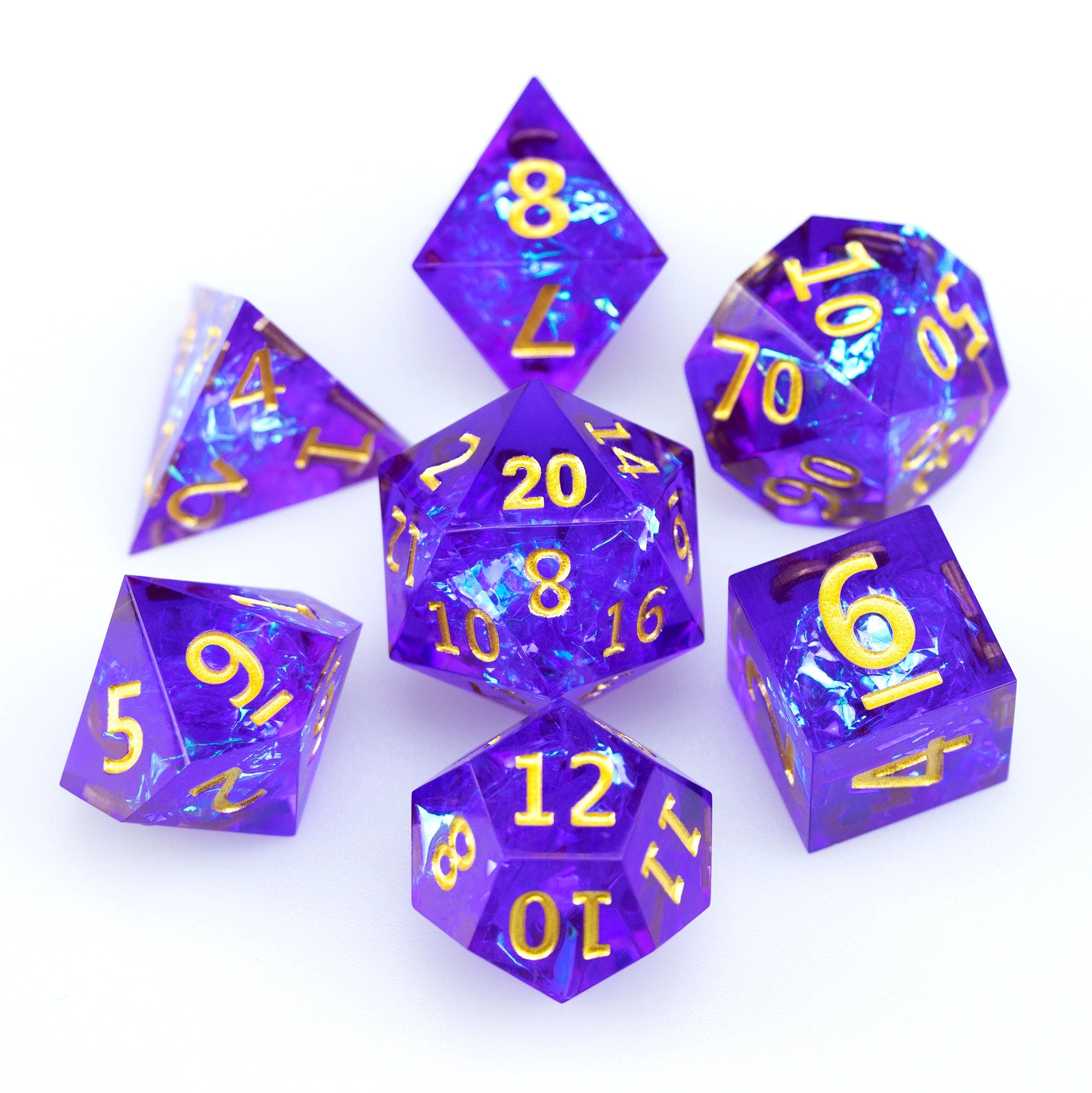 DND Purple Arcane dice,Purple wizard dice ,Holograph polyhedral Resin dice set,Purple Galaxy Dice,Dungeons and Dragons sharp edge dice set