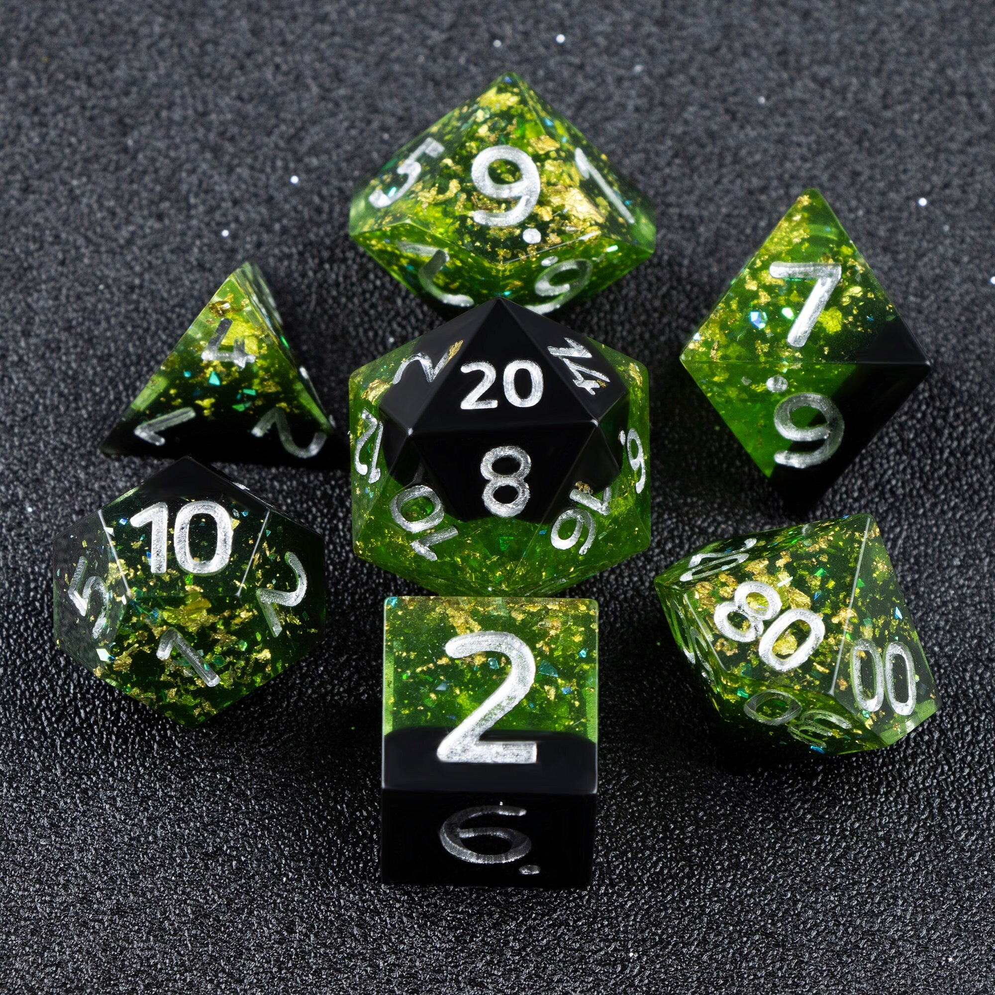 Green Glisten Dark Forest Elves Dice Set for DND and RPG Games