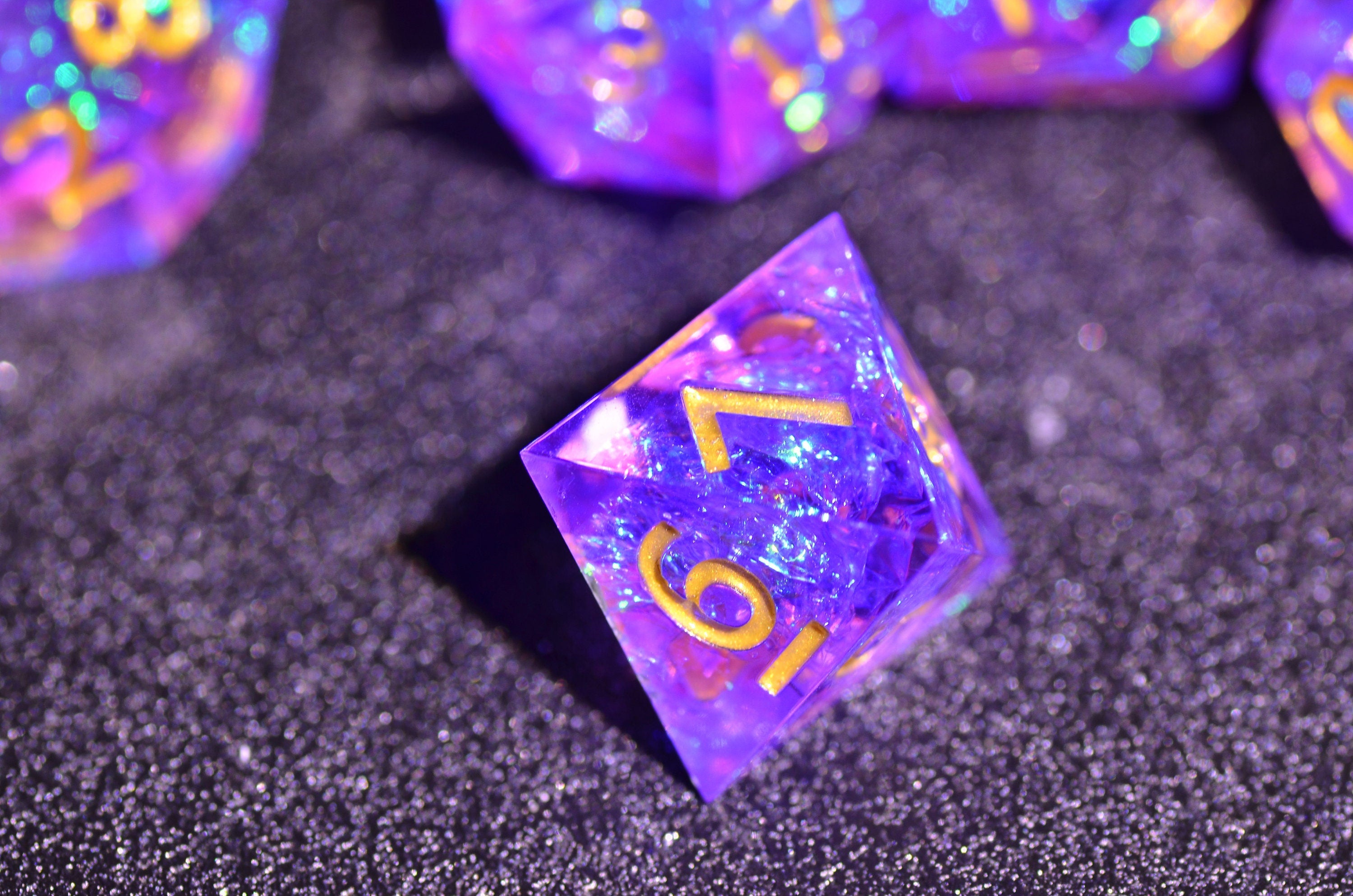 DND Purple Arcane dice,Purple wizard dice ,Holograph polyhedral Resin dice set,Purple Galaxy Dice,Dungeons and Dragons sharp edge dice set