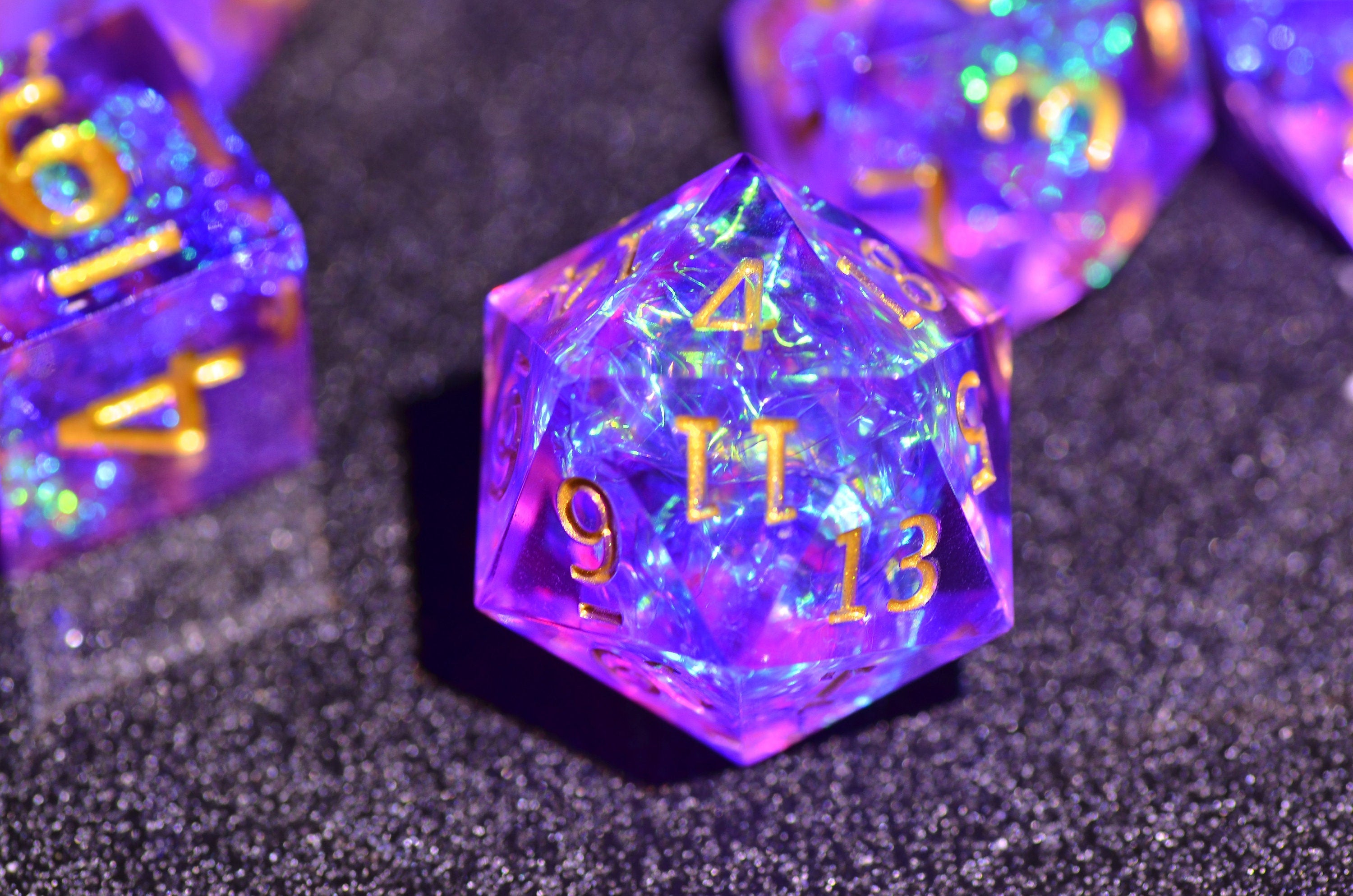 DND Purple Arcane dice,Purple wizard dice ,Holograph polyhedral Resin dice set,Purple Galaxy Dice,Dungeons and Dragons sharp edge dice set