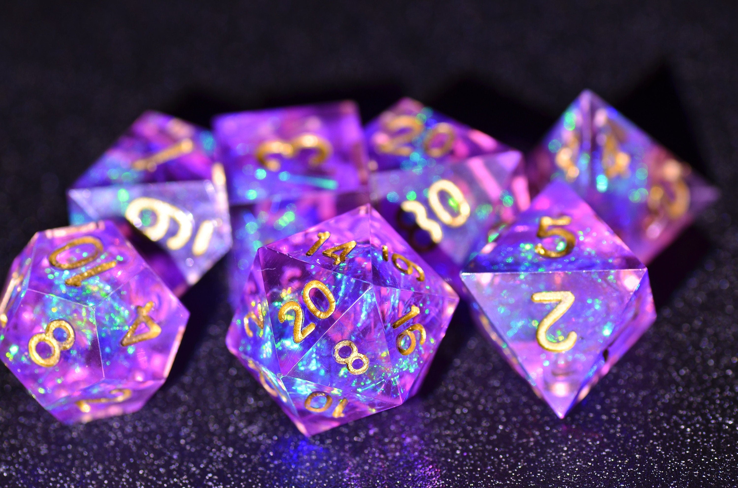 DND Purple Arcane dice,Purple wizard dice ,Holograph polyhedral Resin dice set,Purple Galaxy Dice,Dungeons and Dragons sharp edge dice set