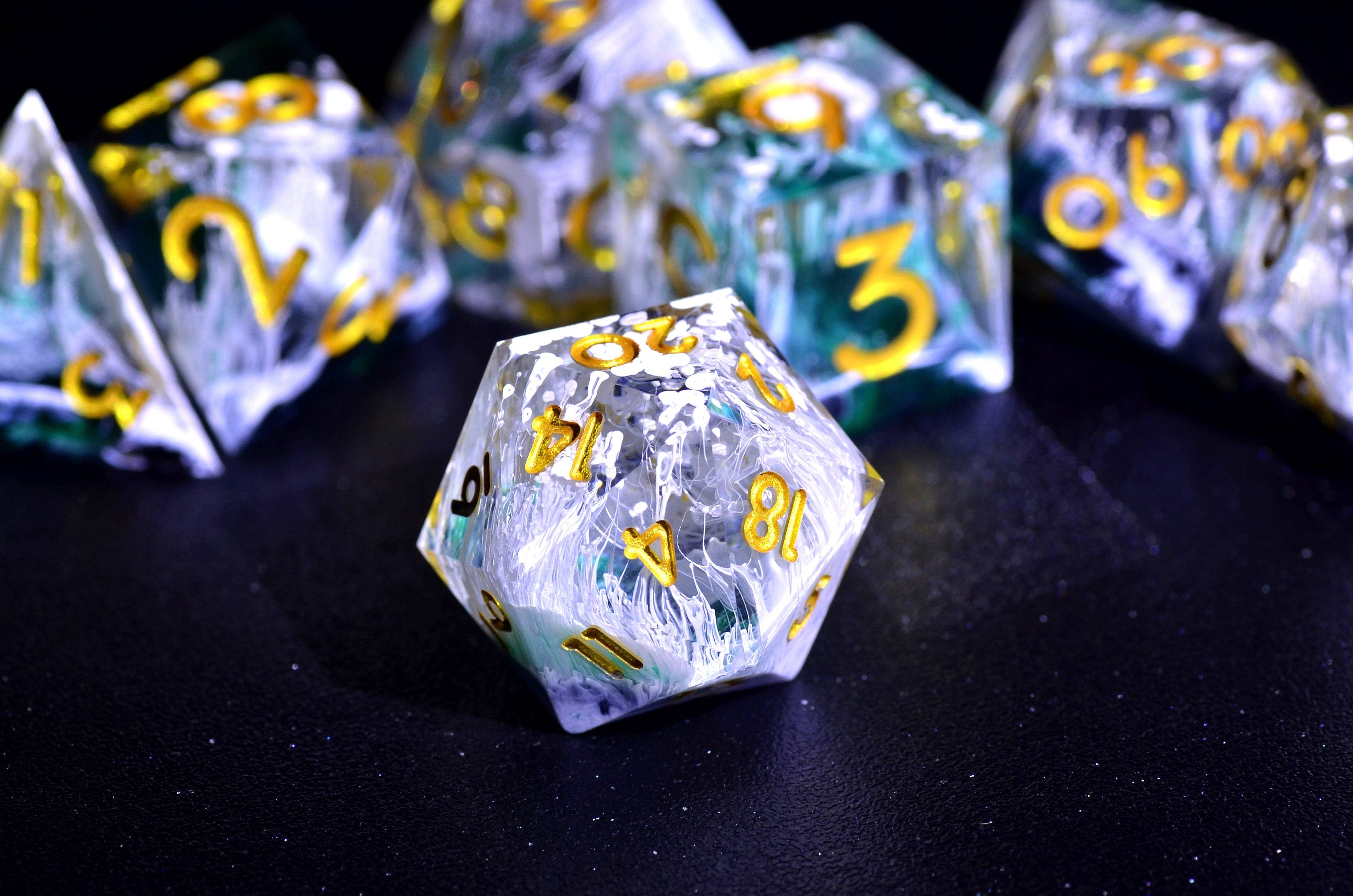 DND Raindrop Dice | D&D bule dice set | galaxy Sharp Edge dice | handmade dice for board game |TTRPG DICE