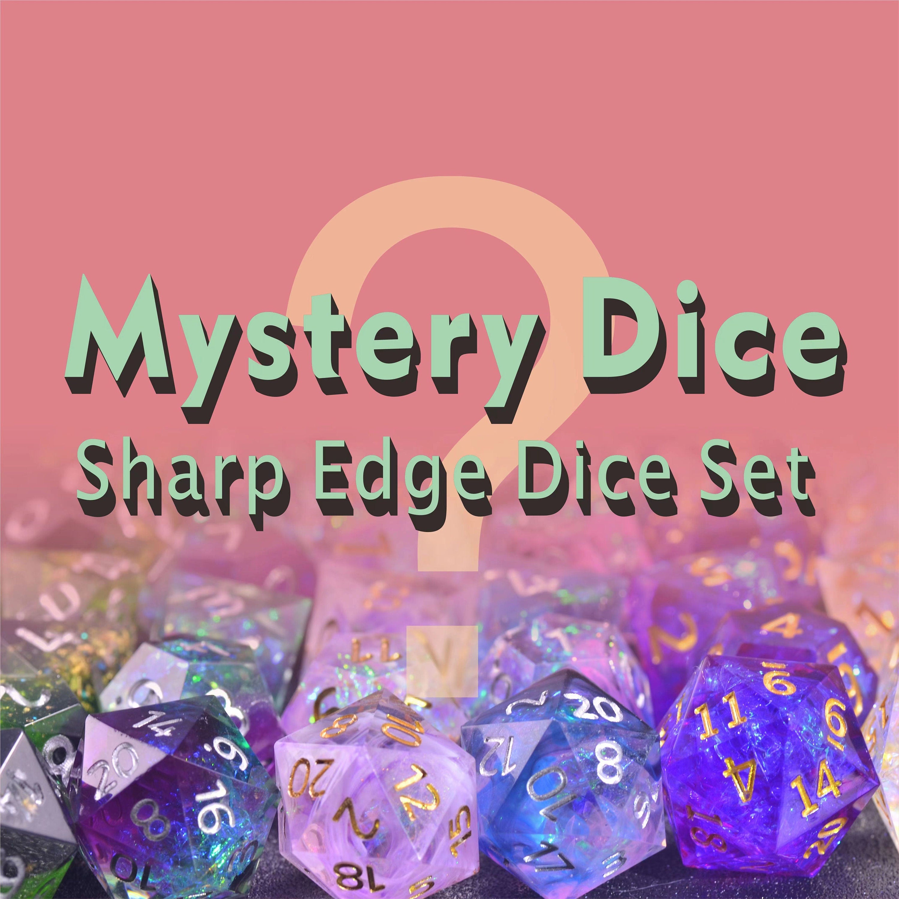 Mystery sharp edge dice set,Blind DND dice bag,Random Dungeons and Dragons dice and pin,Fortune polyhedral dice set
