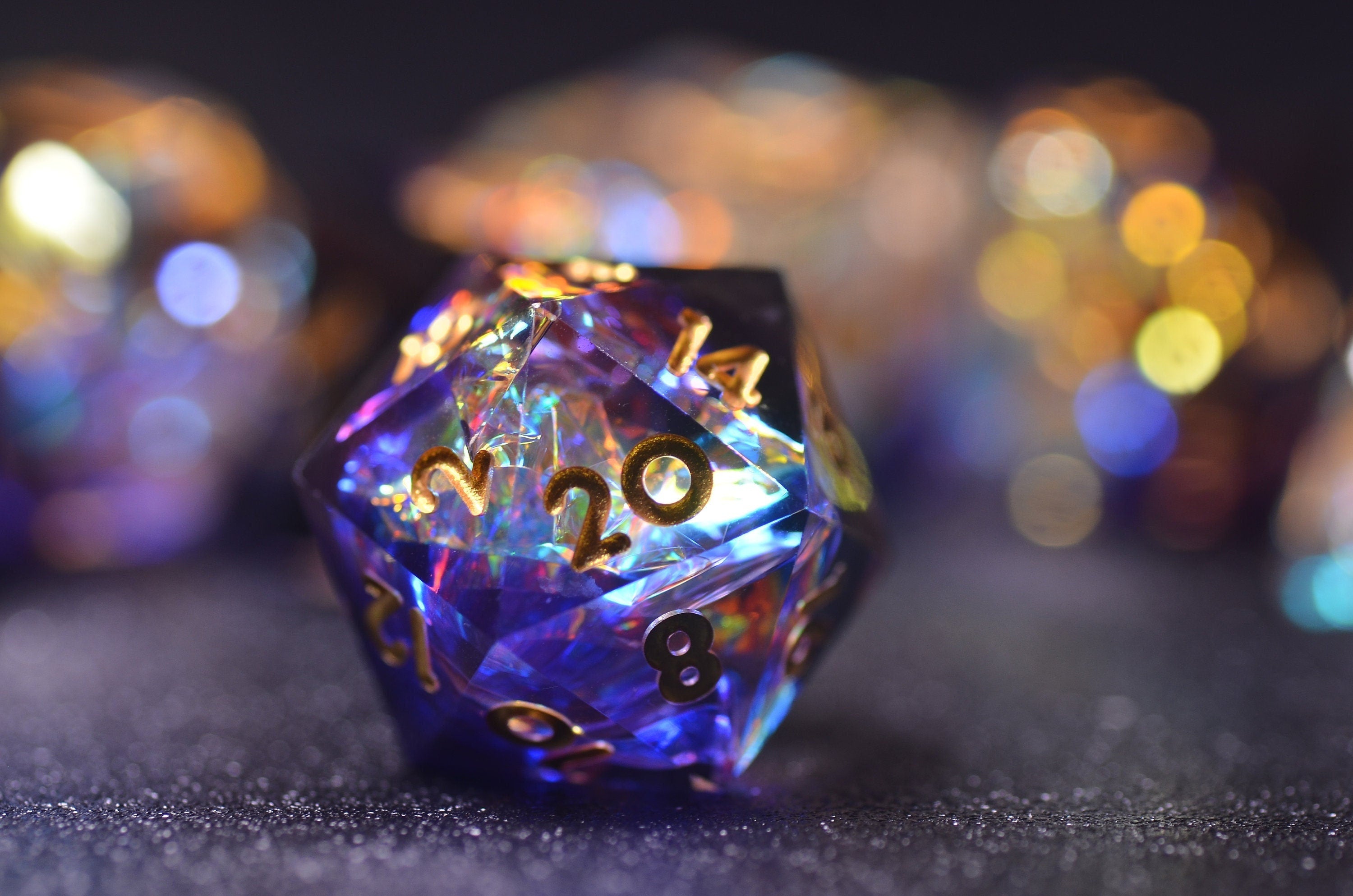 D&D Black purple dice |Purple Gold DND Dice | iridescent Dungeons and Dragons translucent dice | polyhedral dice set| Sharp Edge Dice Set