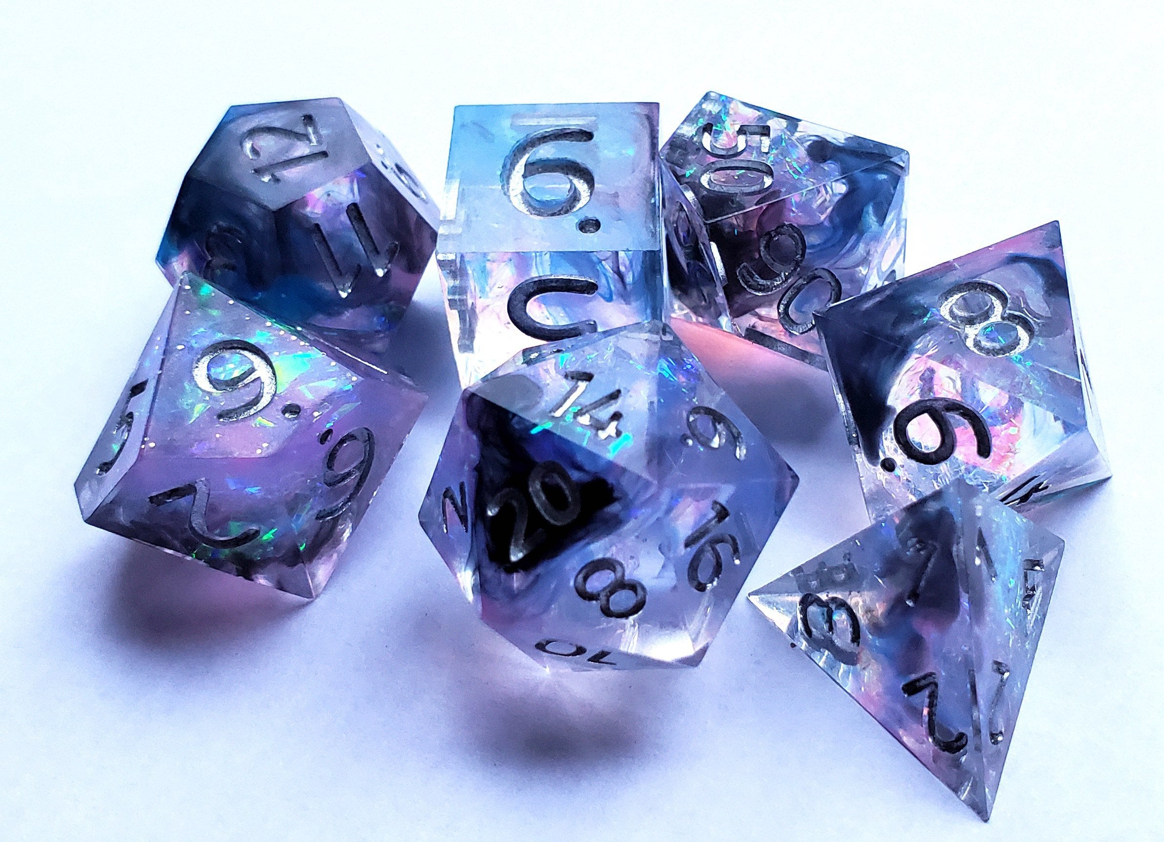 Cosmic starlight DND dice , Galaxy Space Sharp Edge dice set,Blue liquid core dice,D&D polyhedral Resin dice,Handmade dice GIFT