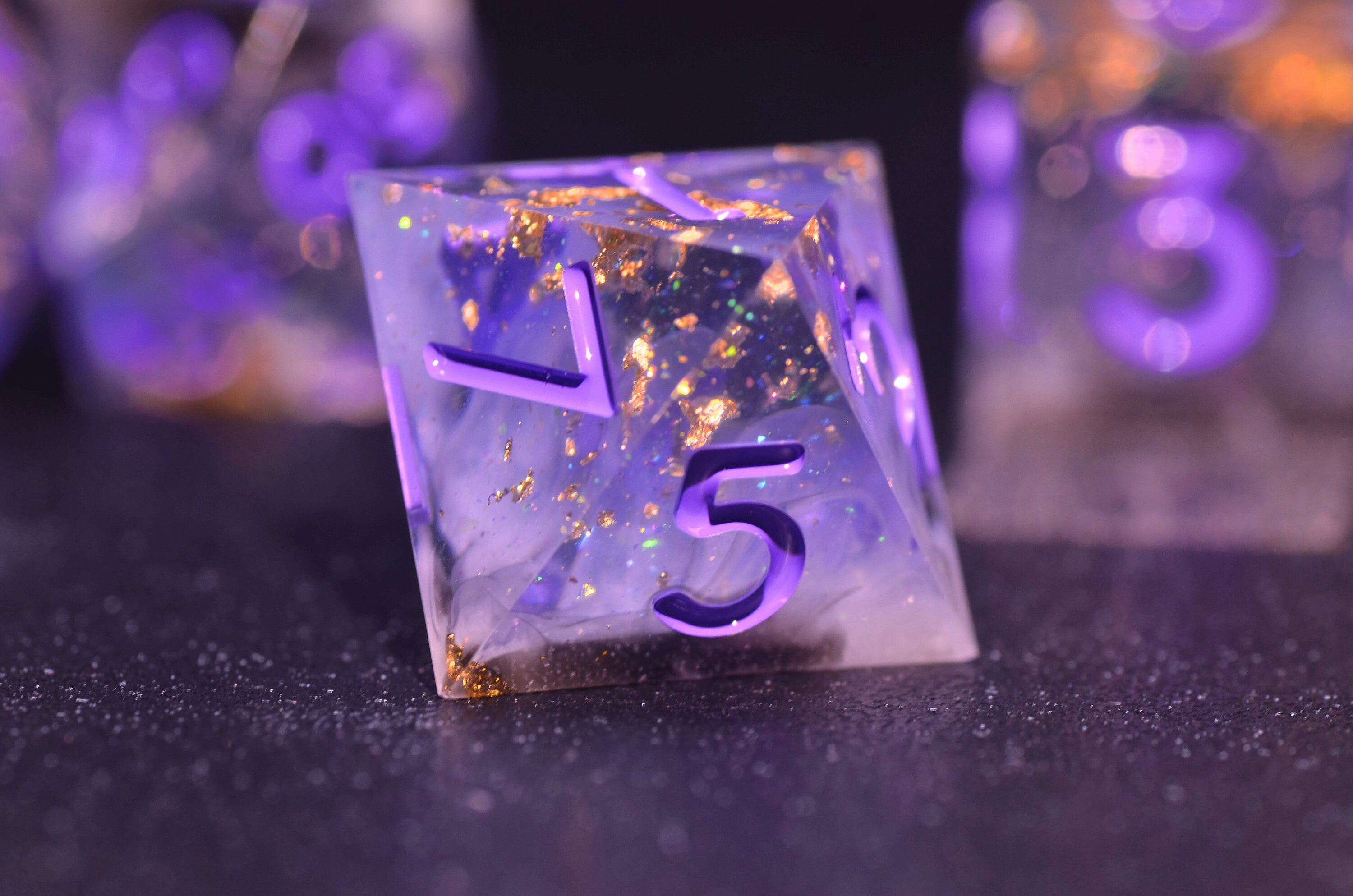 Handmade Violet Star DND Dice Set | Sharp Edge Resin Polyhedral Dice for Dungeons and Dragons | DND dice gift