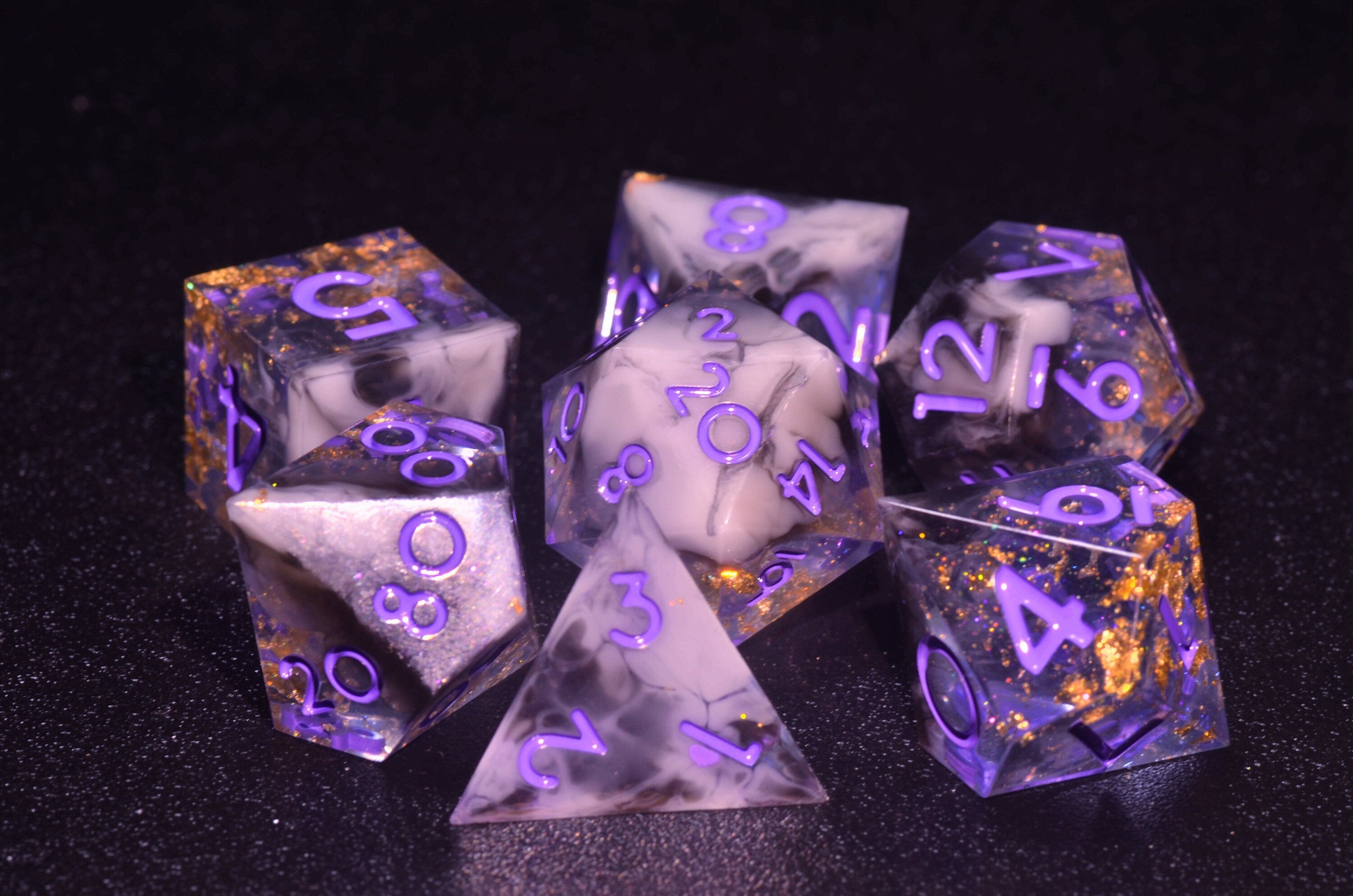 Handmade Violet Star DND Dice Set | Sharp Edge Resin Polyhedral Dice for Dungeons and Dragons | DND dice gift