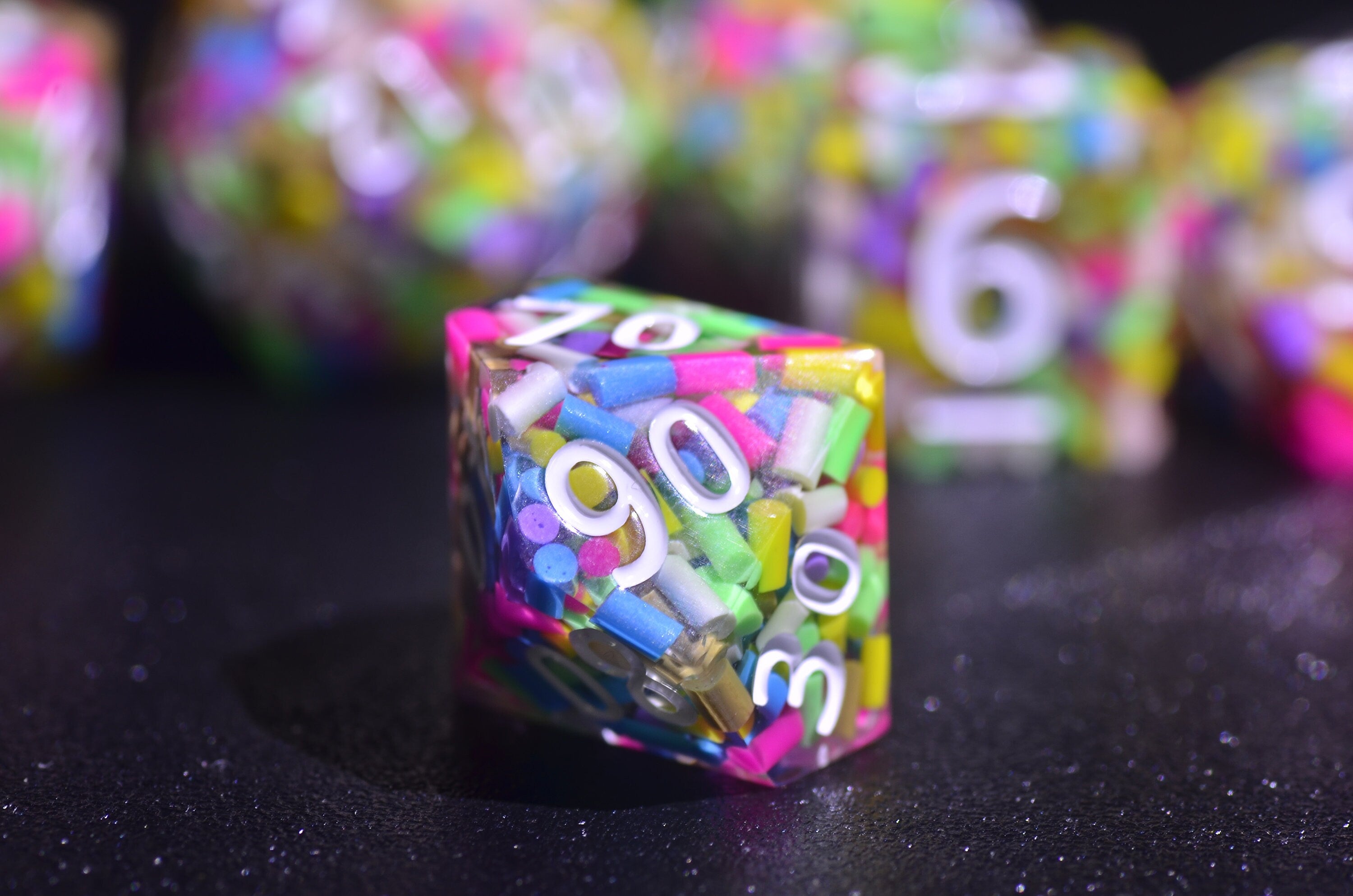 Rainbow Candy DND dice,vibrant rainbow sprinkles dice Sharp Edge dice set, Double-filled sugar D&D dice,polyhedral Resin dice