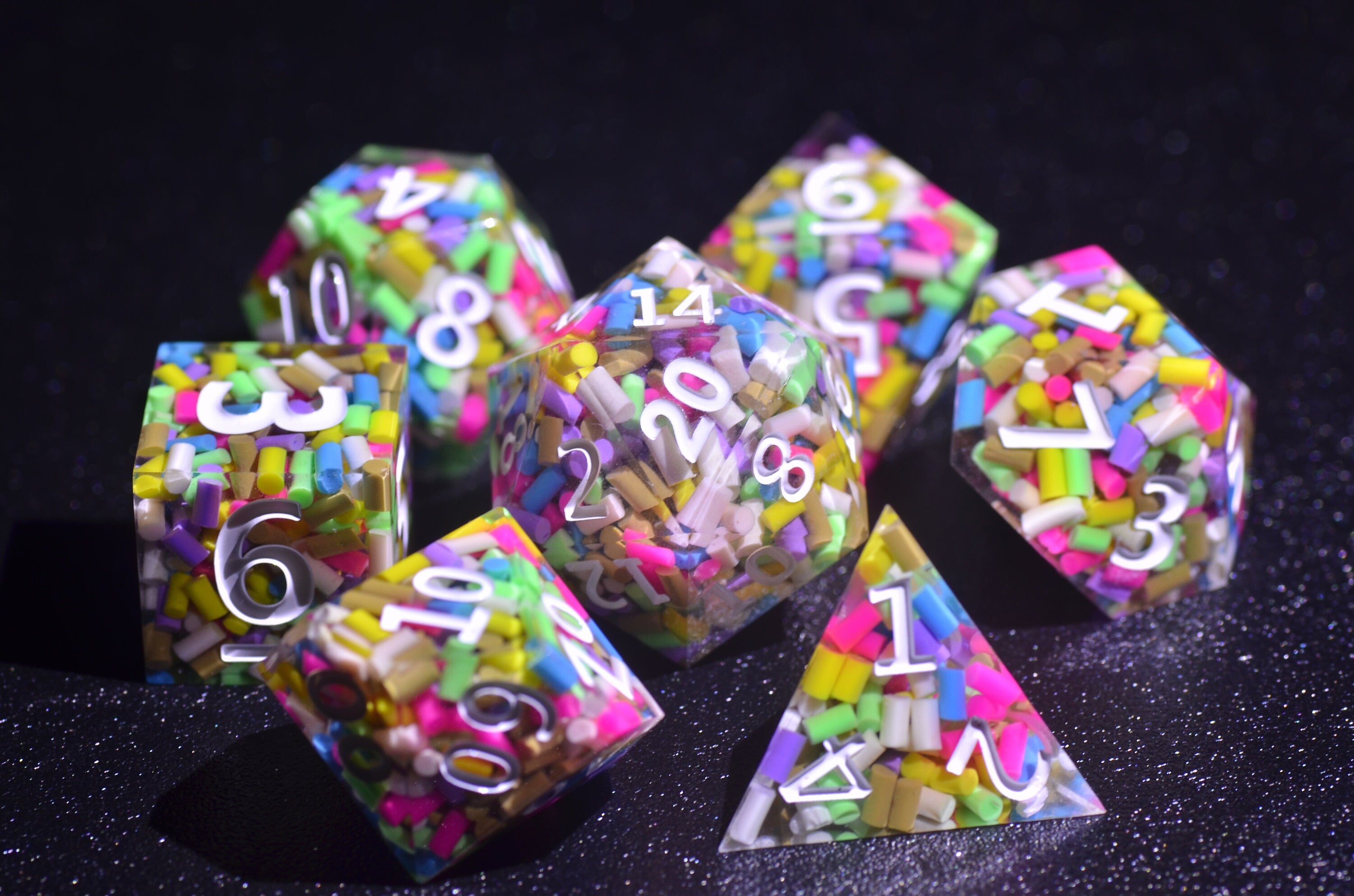 Rainbow Candy DND dice,vibrant rainbow sprinkles dice Sharp Edge dice set, Double-filled sugar D&D dice,polyhedral Resin dice