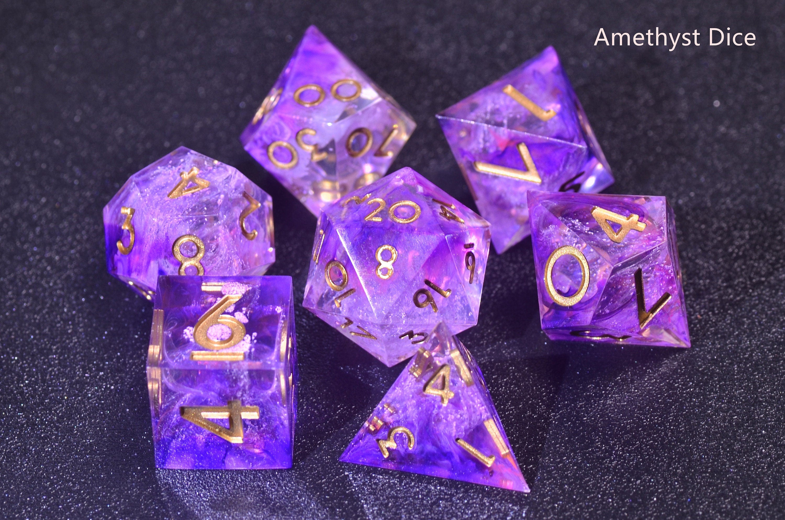 DND Purple Arcane dice,Purple wizard dice ,Holograph polyhedral Resin dice set,Purple Galaxy Dice,Dungeons and Dragons sharp edge dice set