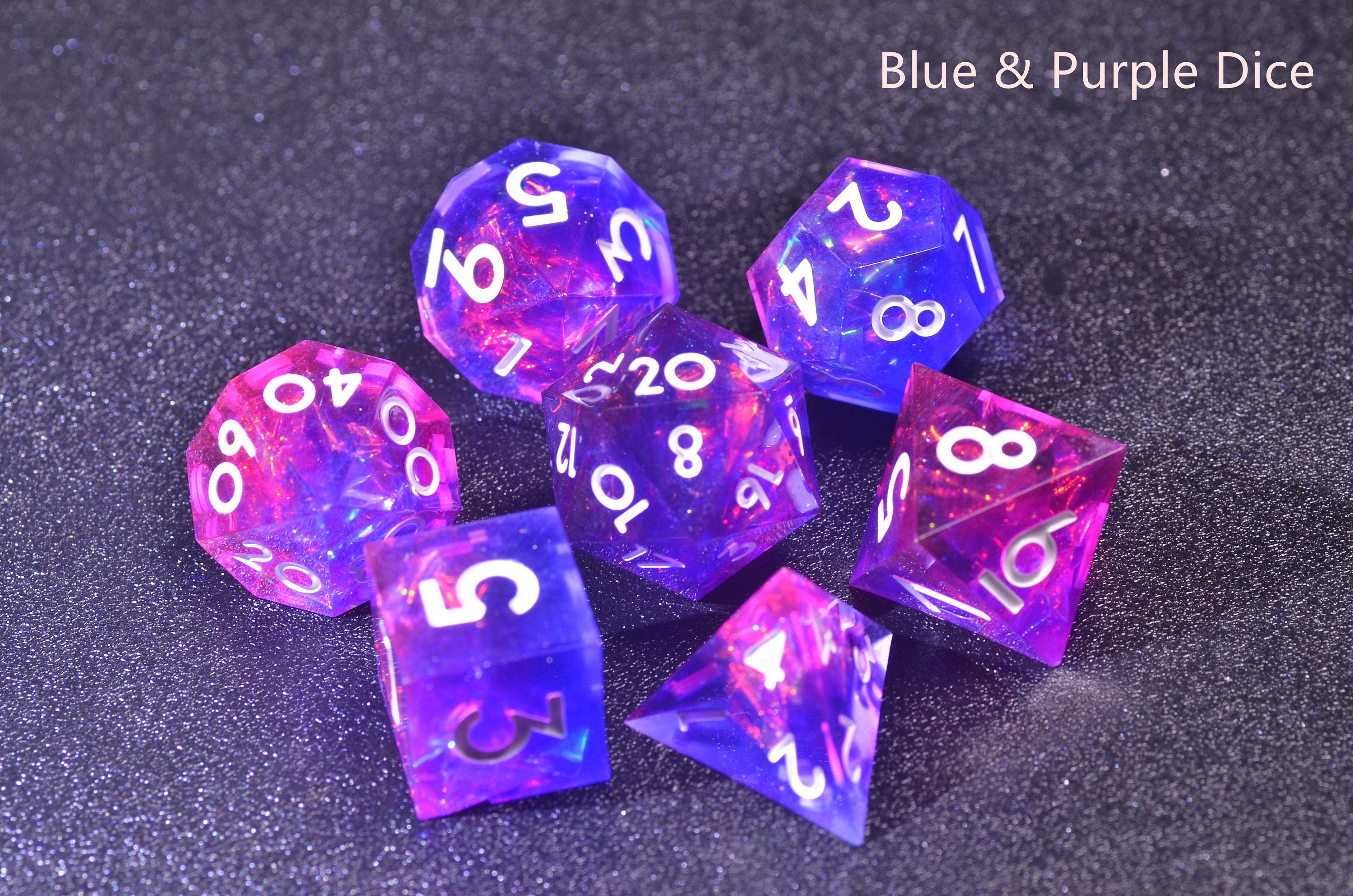 DND Purple Arcane dice,Purple wizard dice ,Holograph polyhedral Resin dice set,Purple Galaxy Dice,Dungeons and Dragons sharp edge dice set