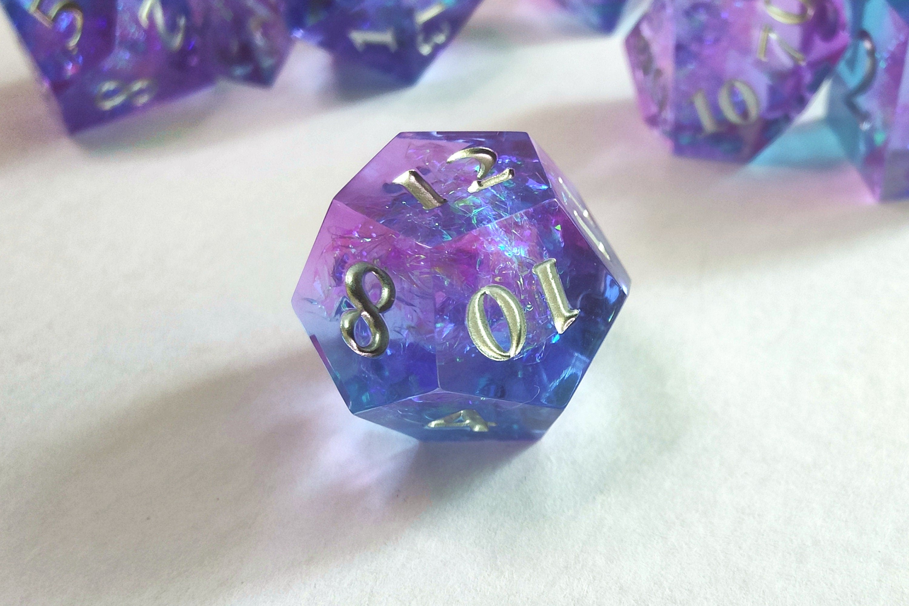 Blue-Pink Sharp Edge Resin Dice Set - Iridescent Galaxy Design - Perfect for Dungeons and Dragons and RPG Games