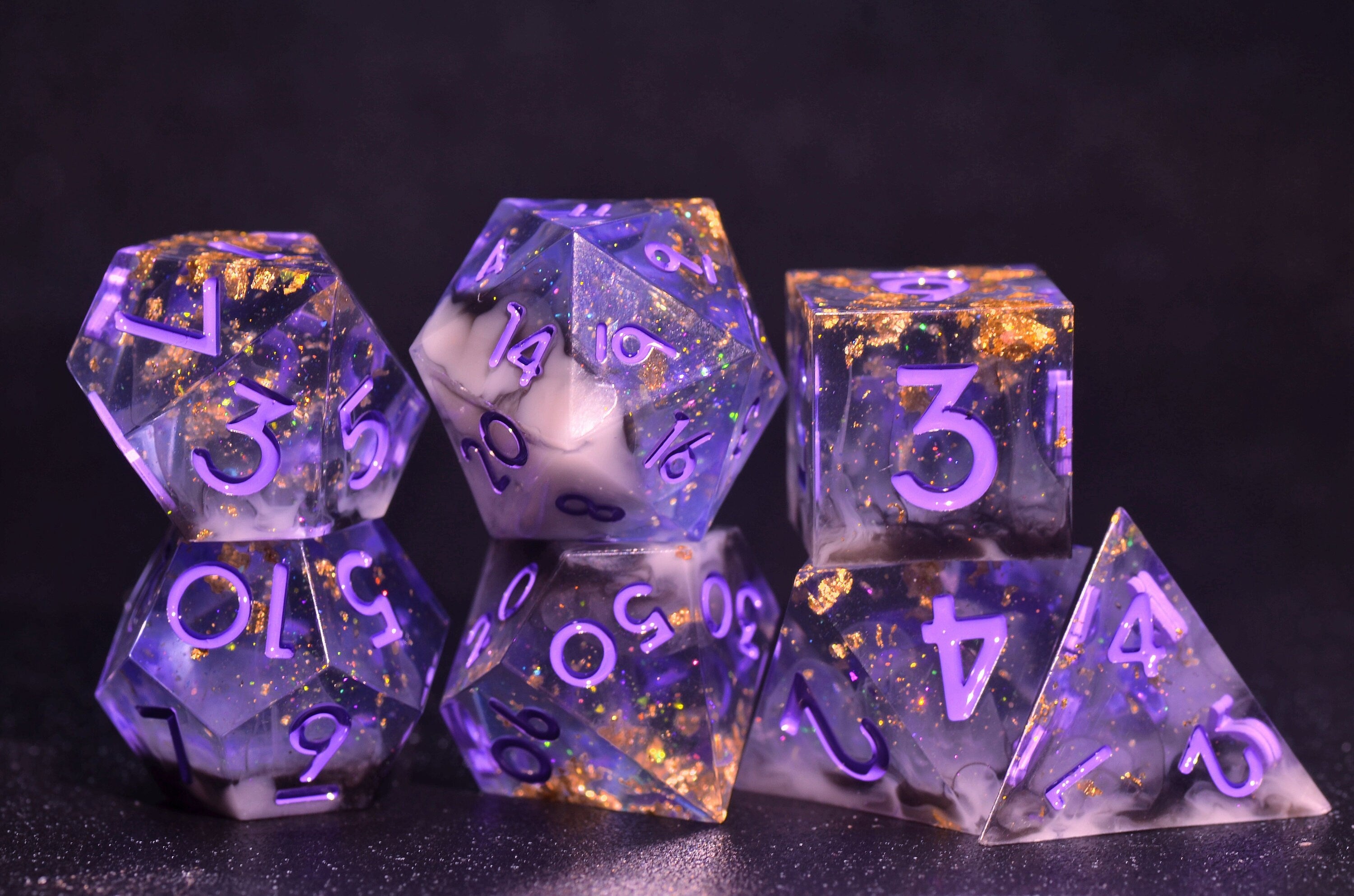 Handmade Violet Star DND Dice Set | Sharp Edge Resin Polyhedral Dice for Dungeons and Dragons | DND dice gift